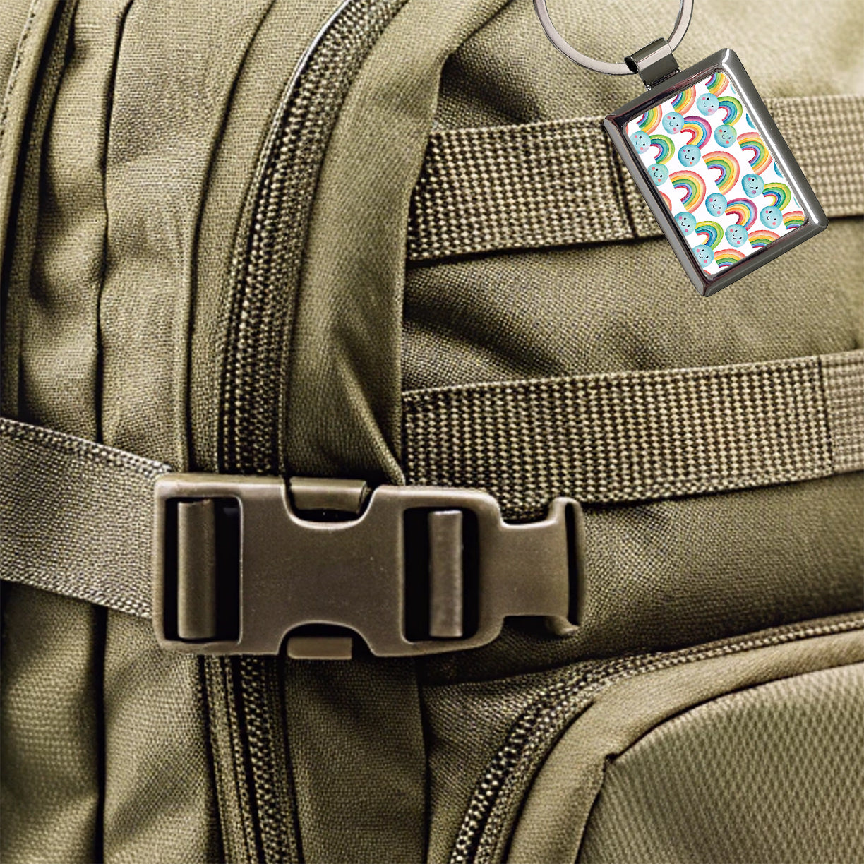 Adorable Smiling Rainbows Clouds Rectangle Metal Keychain