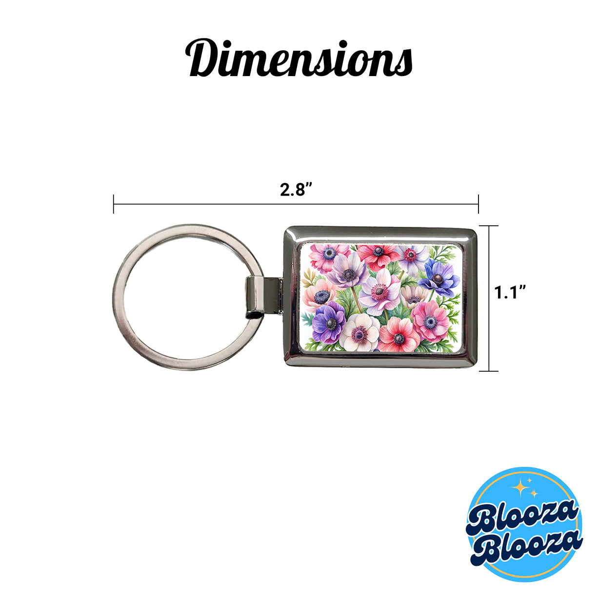 Anemone Flowers Watercolor Rectangle Metal Keychain