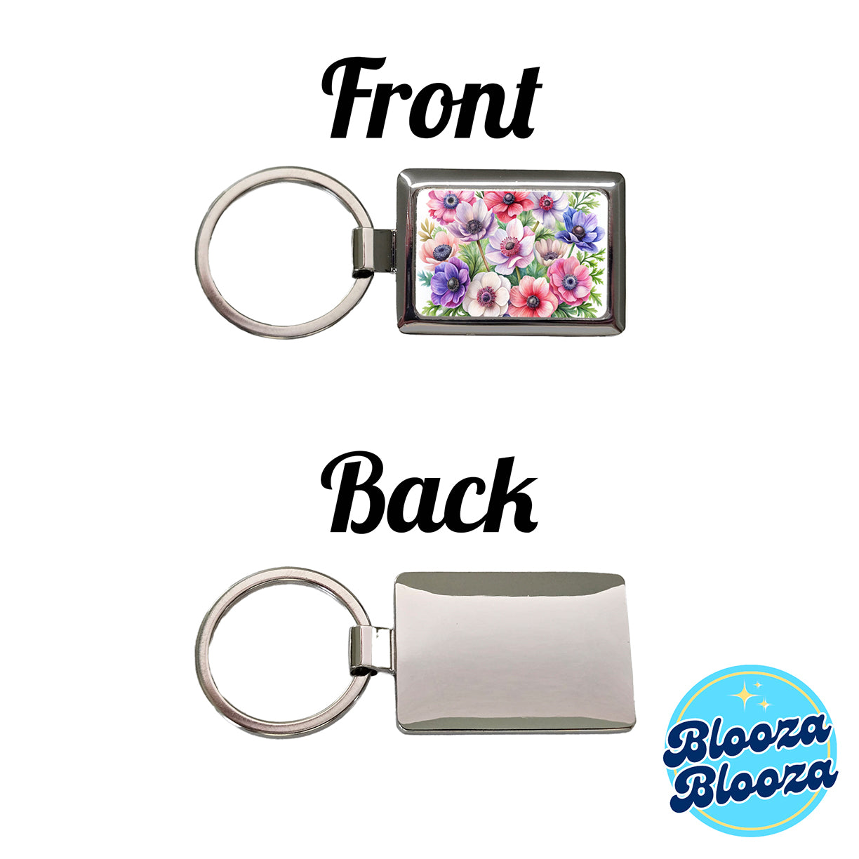 Anemone Flowers Watercolor Rectangle Metal Keychain