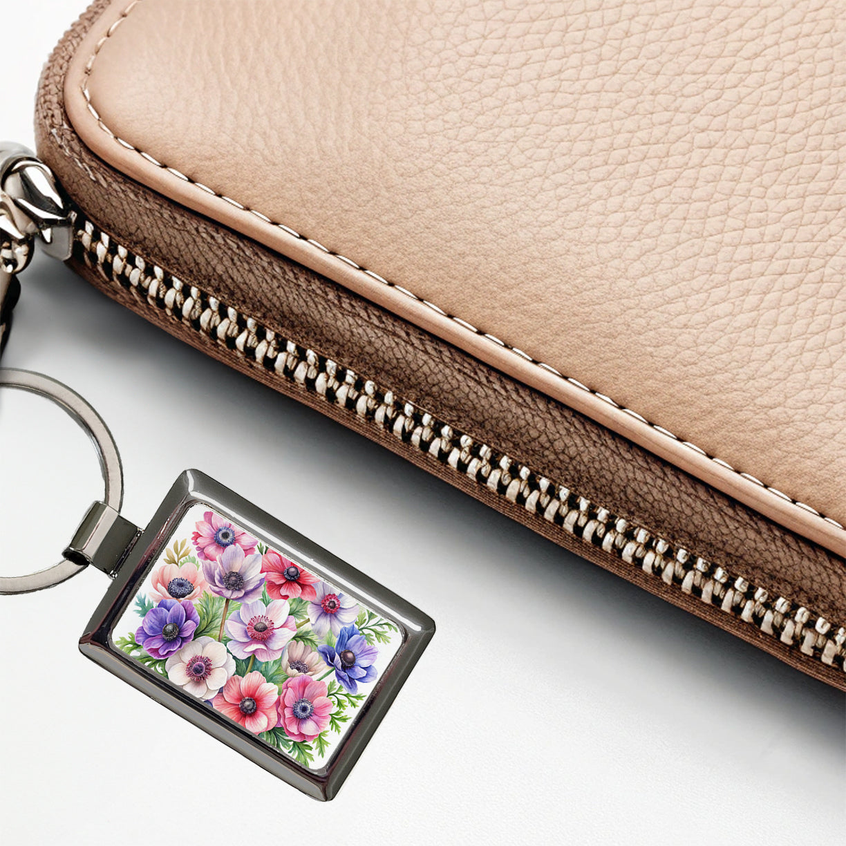 Anemone Flowers Watercolor Rectangle Metal Keychain