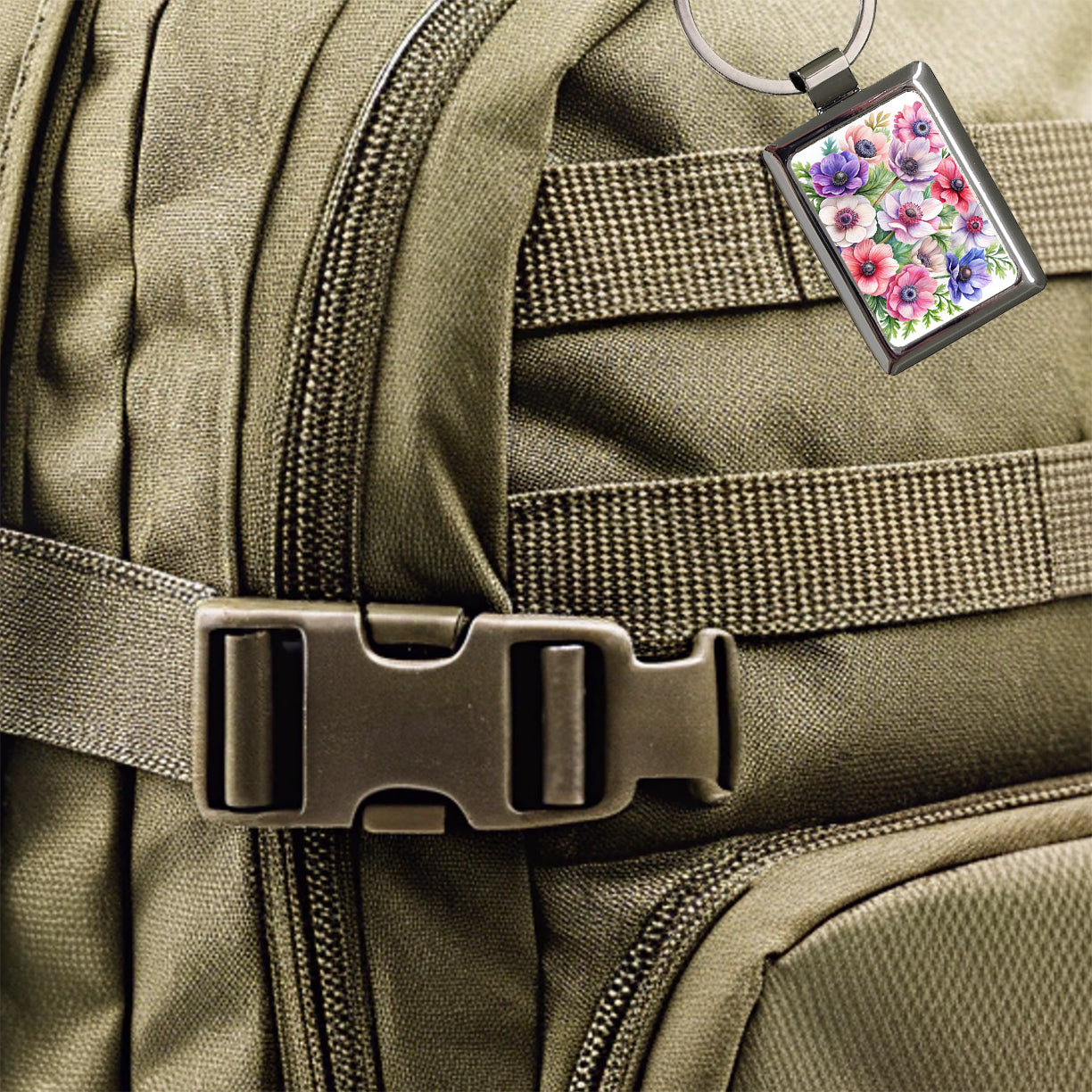 Anemone Flowers Watercolor Rectangle Metal Keychain