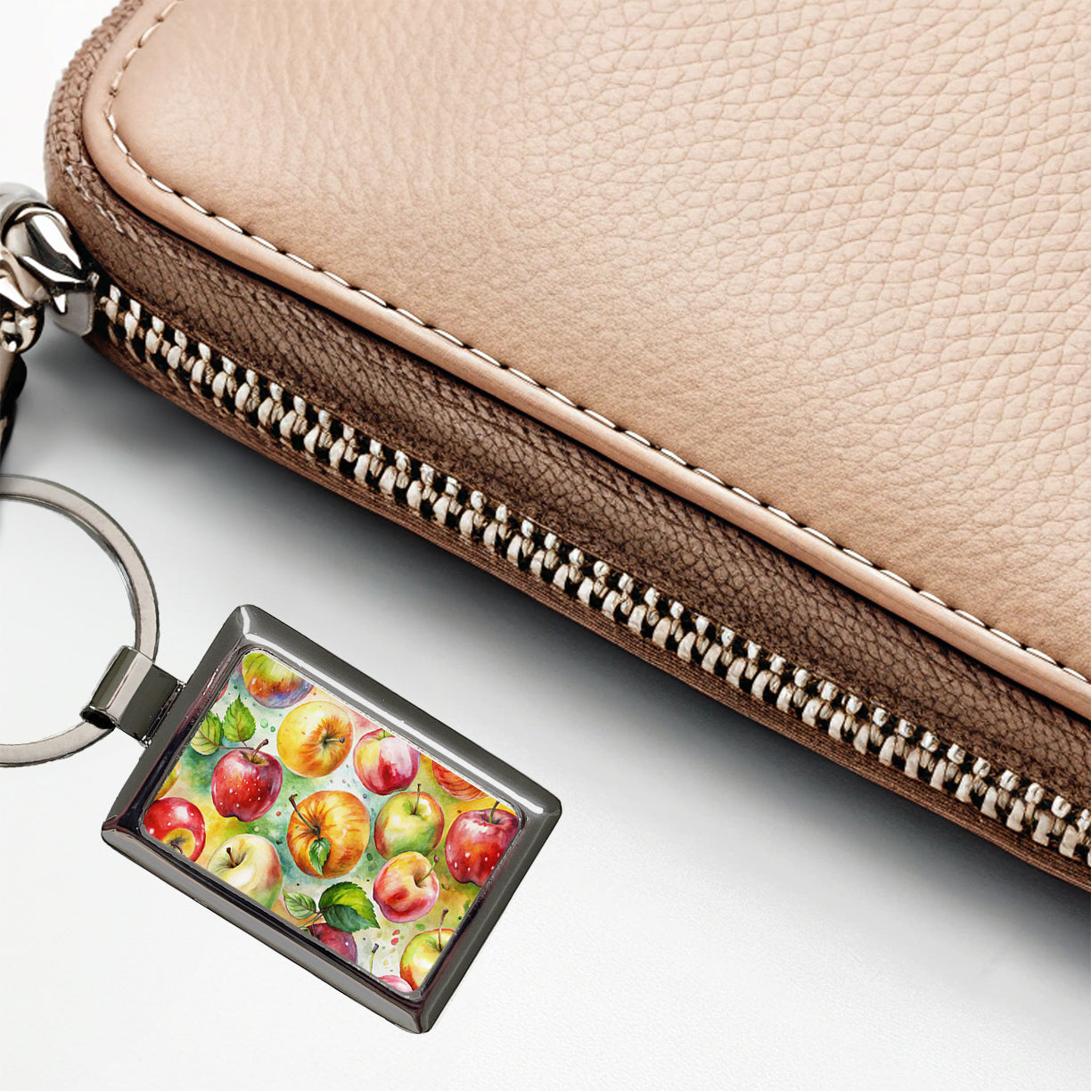 Apples Fruit Watercolor Rectangle Metal Keychain