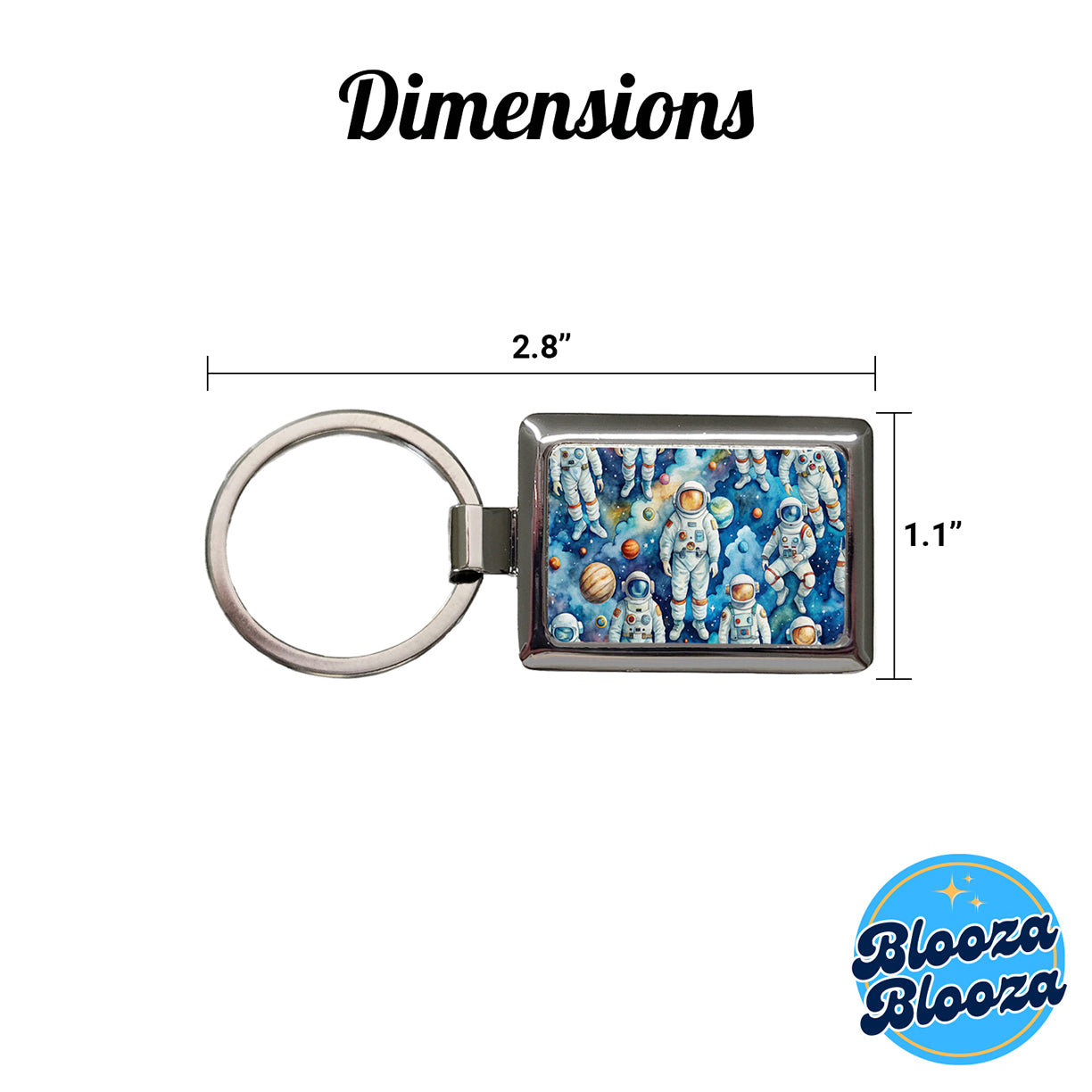 Astronauts In Space Watercolor Rectangle Metal Keychain