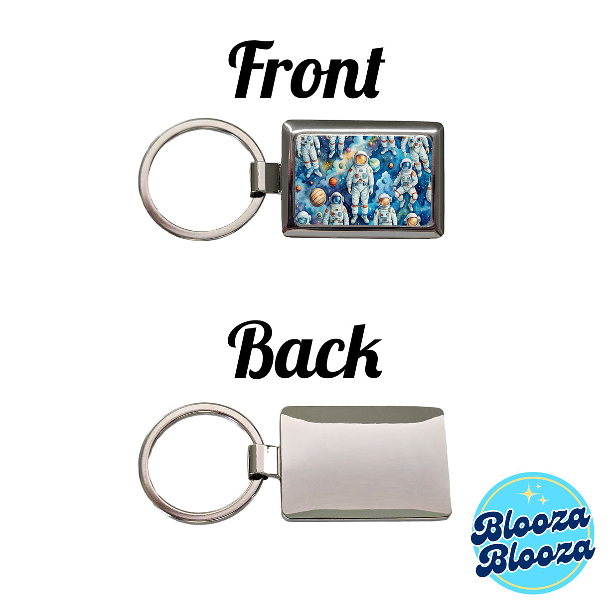 Astronauts In Space Watercolor Rectangle Metal Keychain