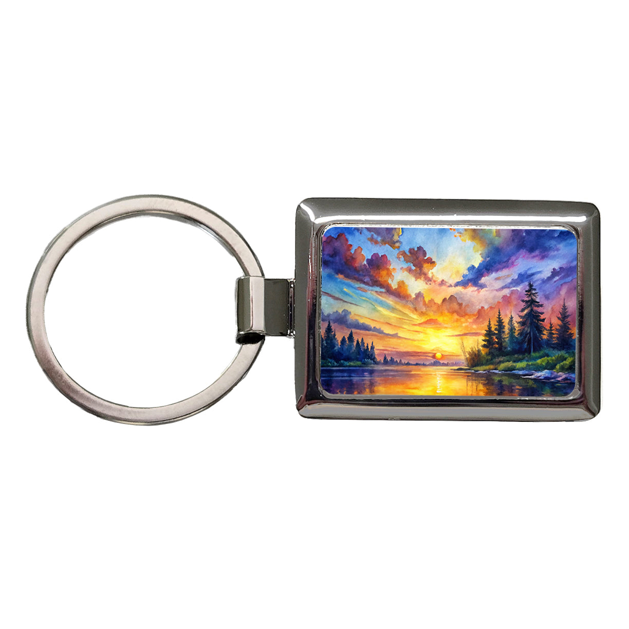 Beautiful Sunrise Watercolor Rectangle Metal Keychain