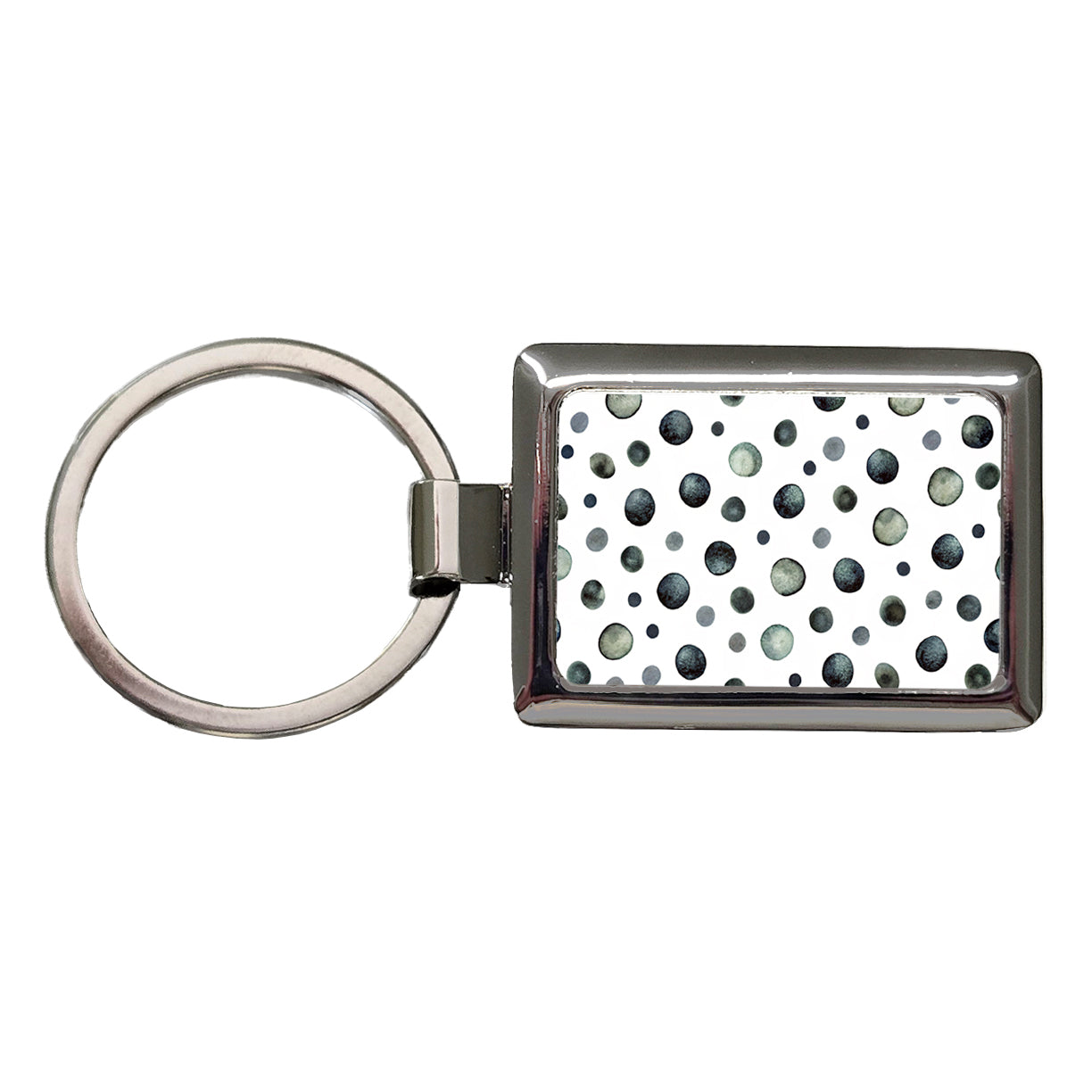 Black Polka Dots Fun White Background Rectangle Metal Keychain