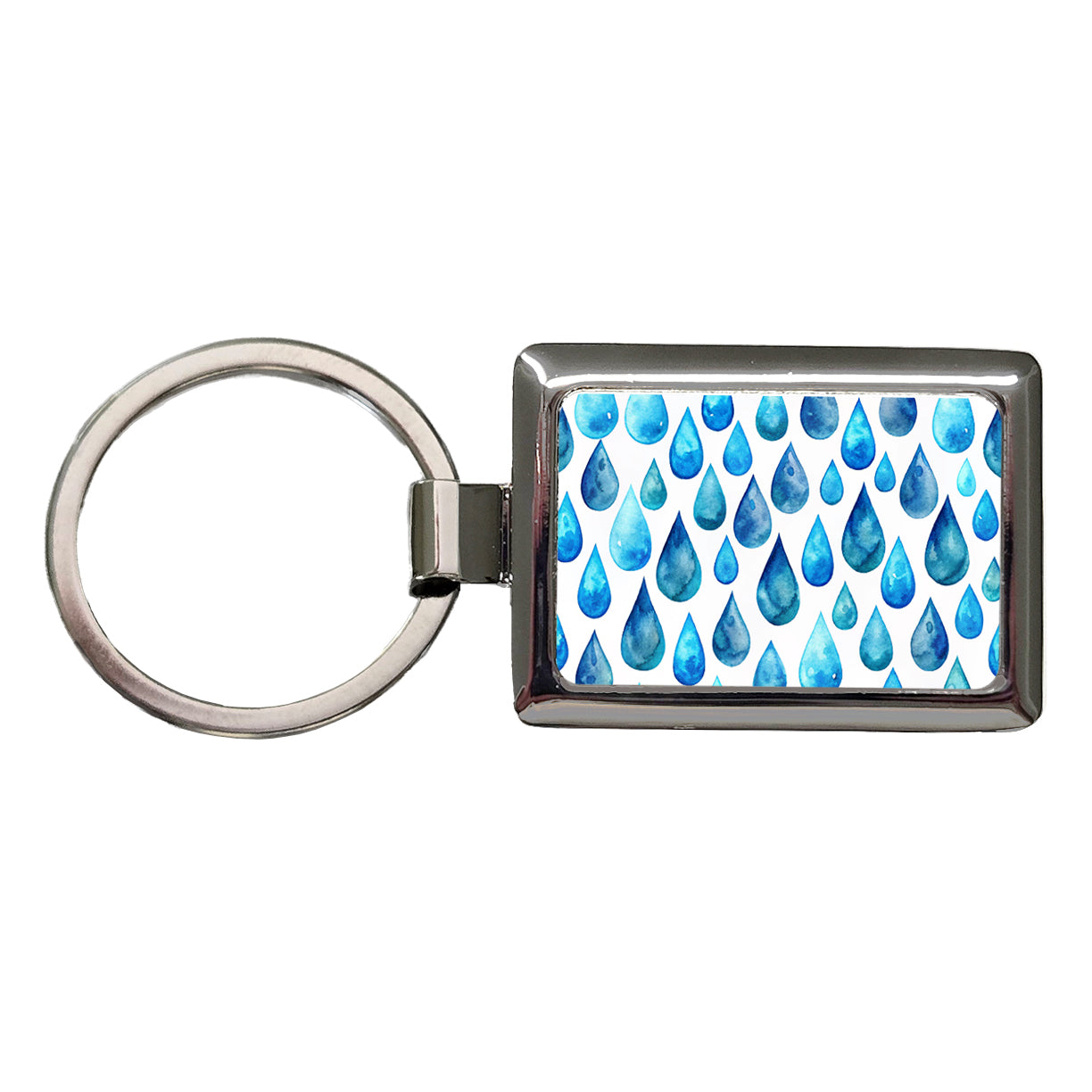 Blue Water Droplets Repeating Rectangle Metal Keychain