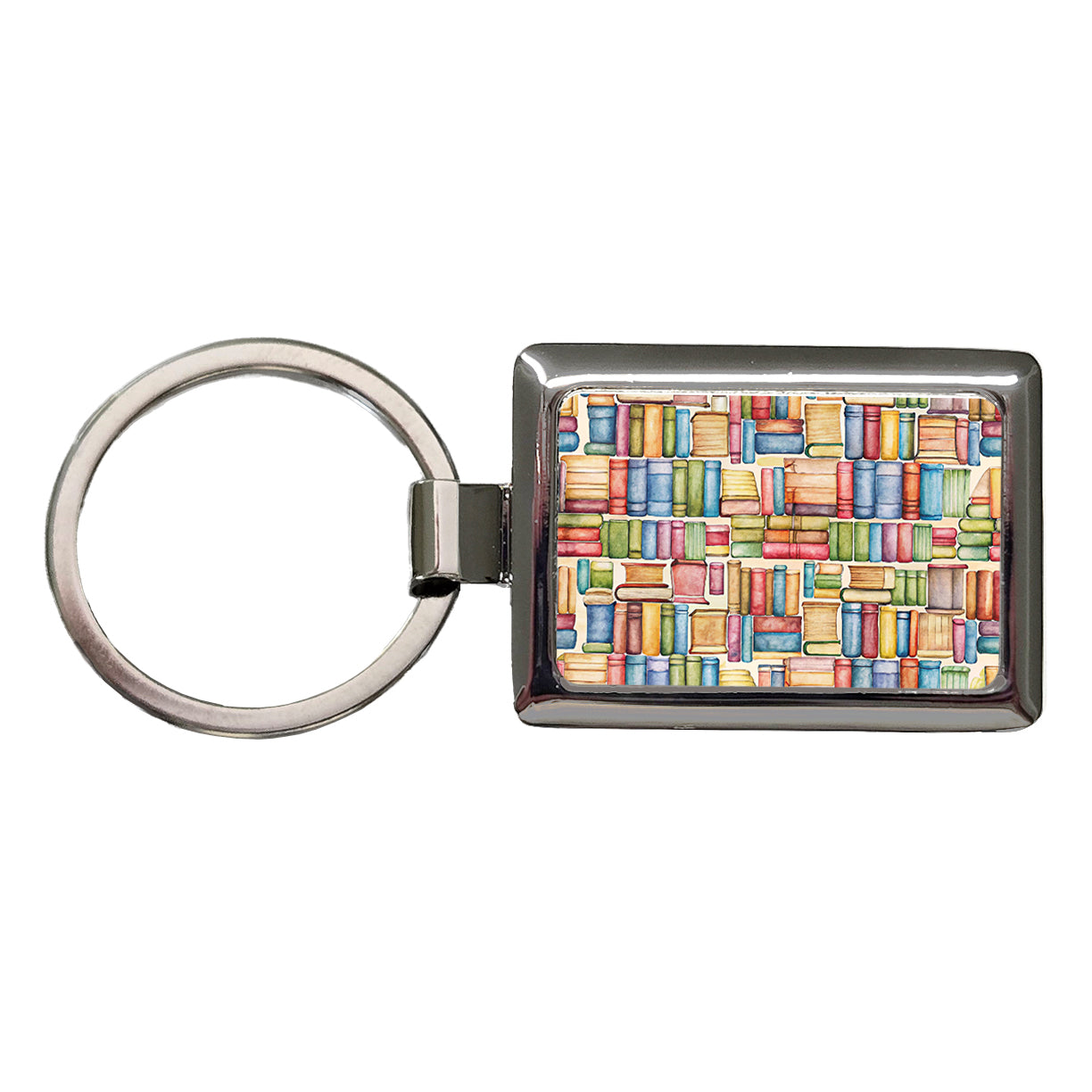 Books Library Reader Reading Rectangle Metal Keychain