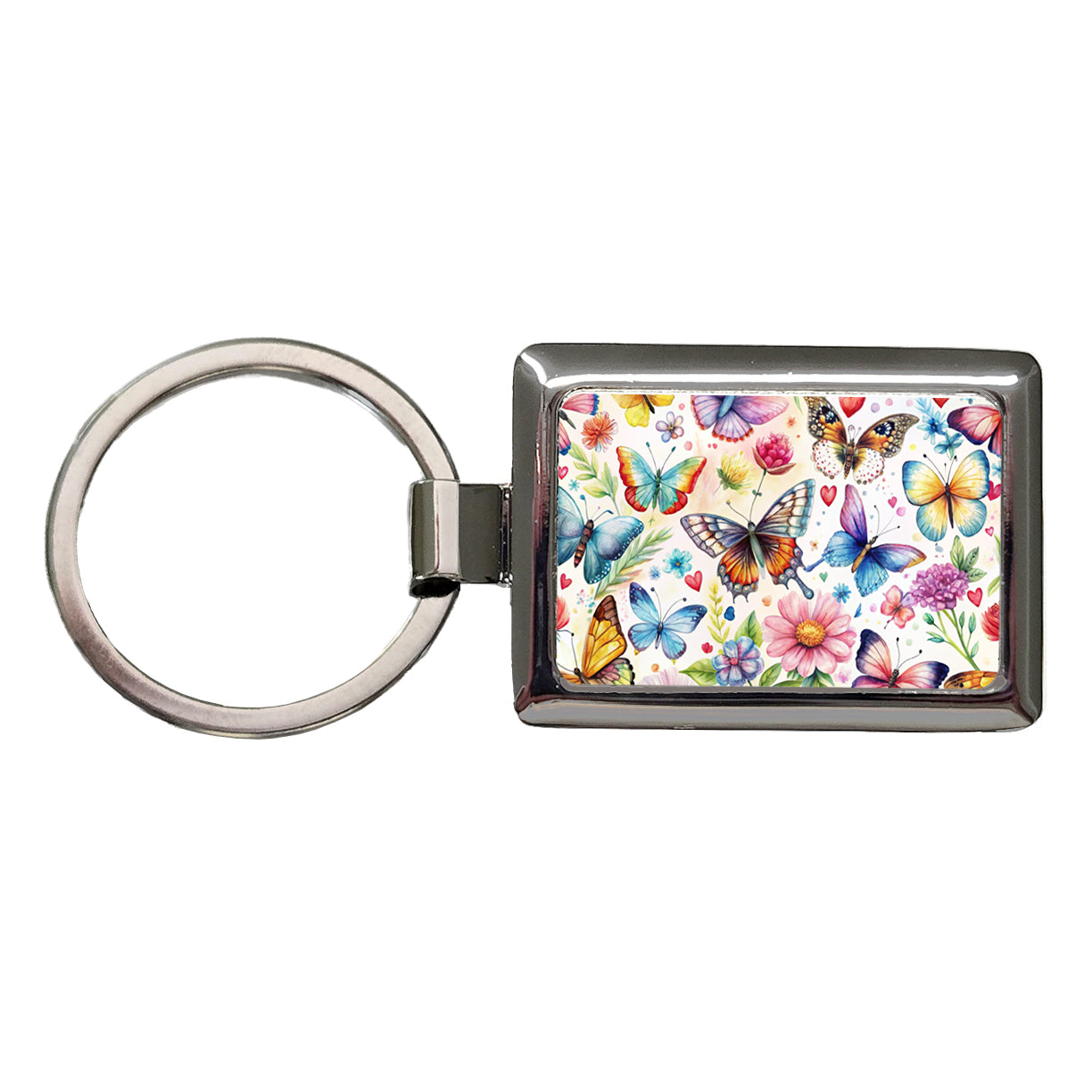 Butterflies Hearts Flowers Beautiful Watercolor Rectangle Metal Keychain