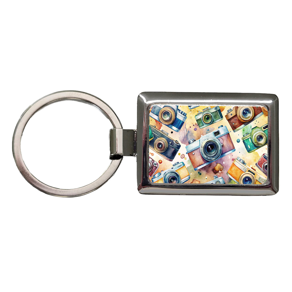 Cameras Retro 35mm Scattered Photographer Photography Watercolor Rectangle Metal Keychain