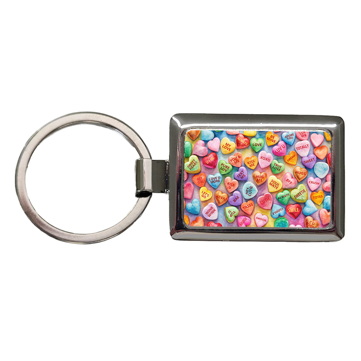 Candy Conversation Hearts Candy Valentine's Day Love Rectangle Metal Keychain