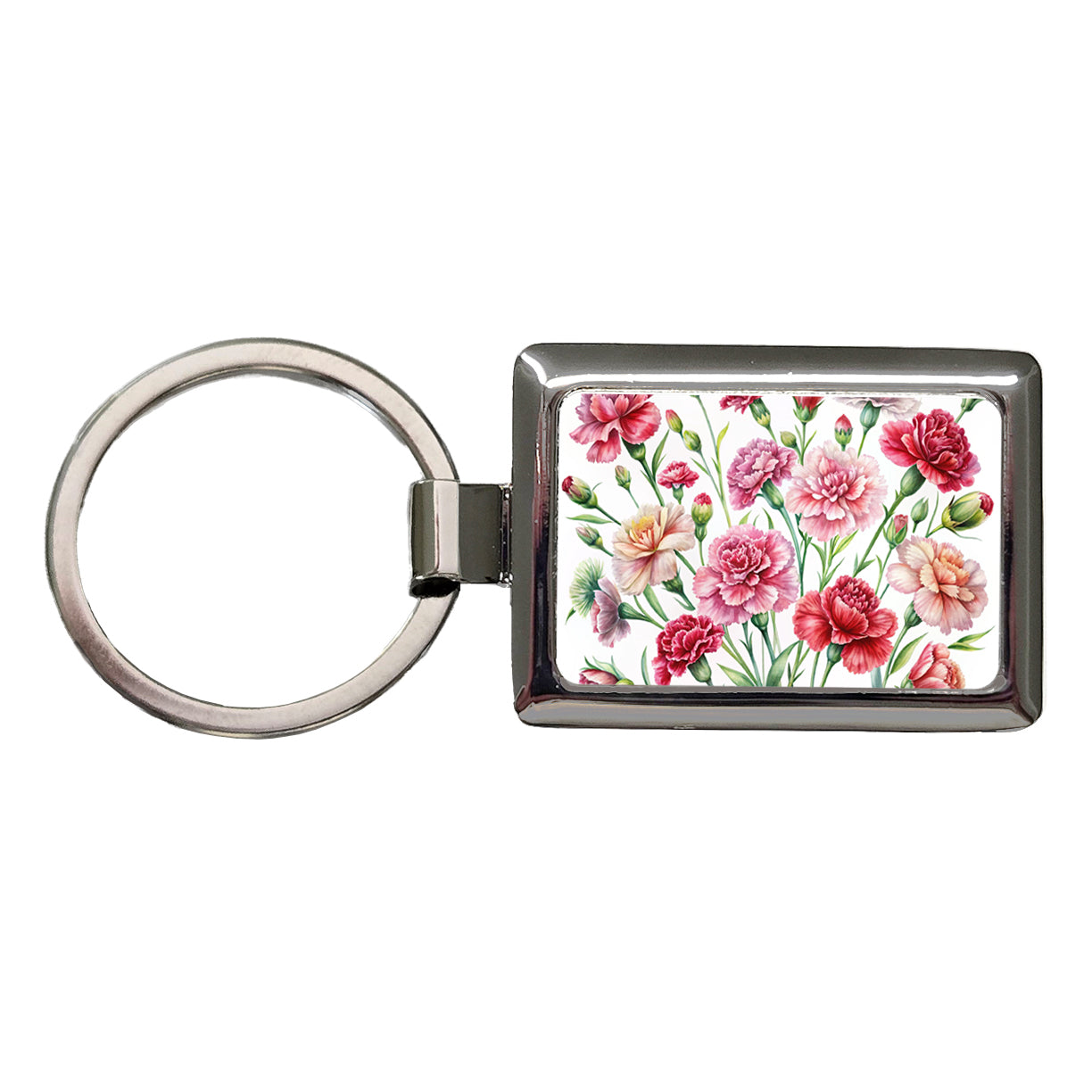 Carnations Flowers Watercolor Rectangle Metal Keychain