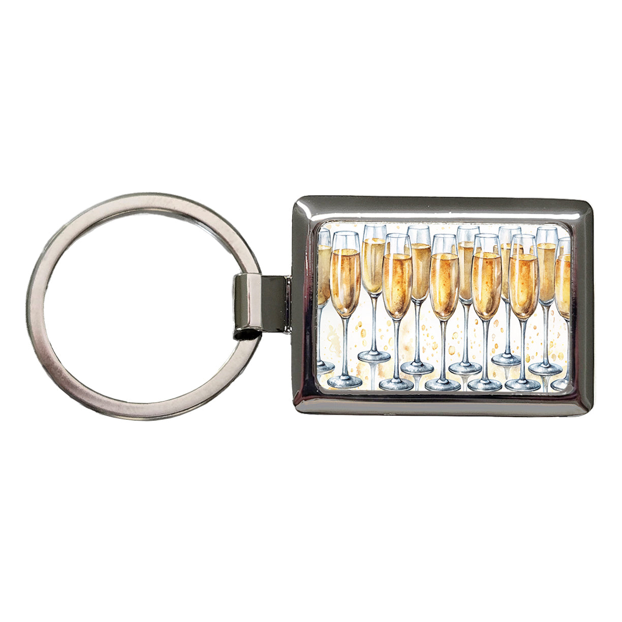 Champagne Glasses Rectangle Metal Keychain