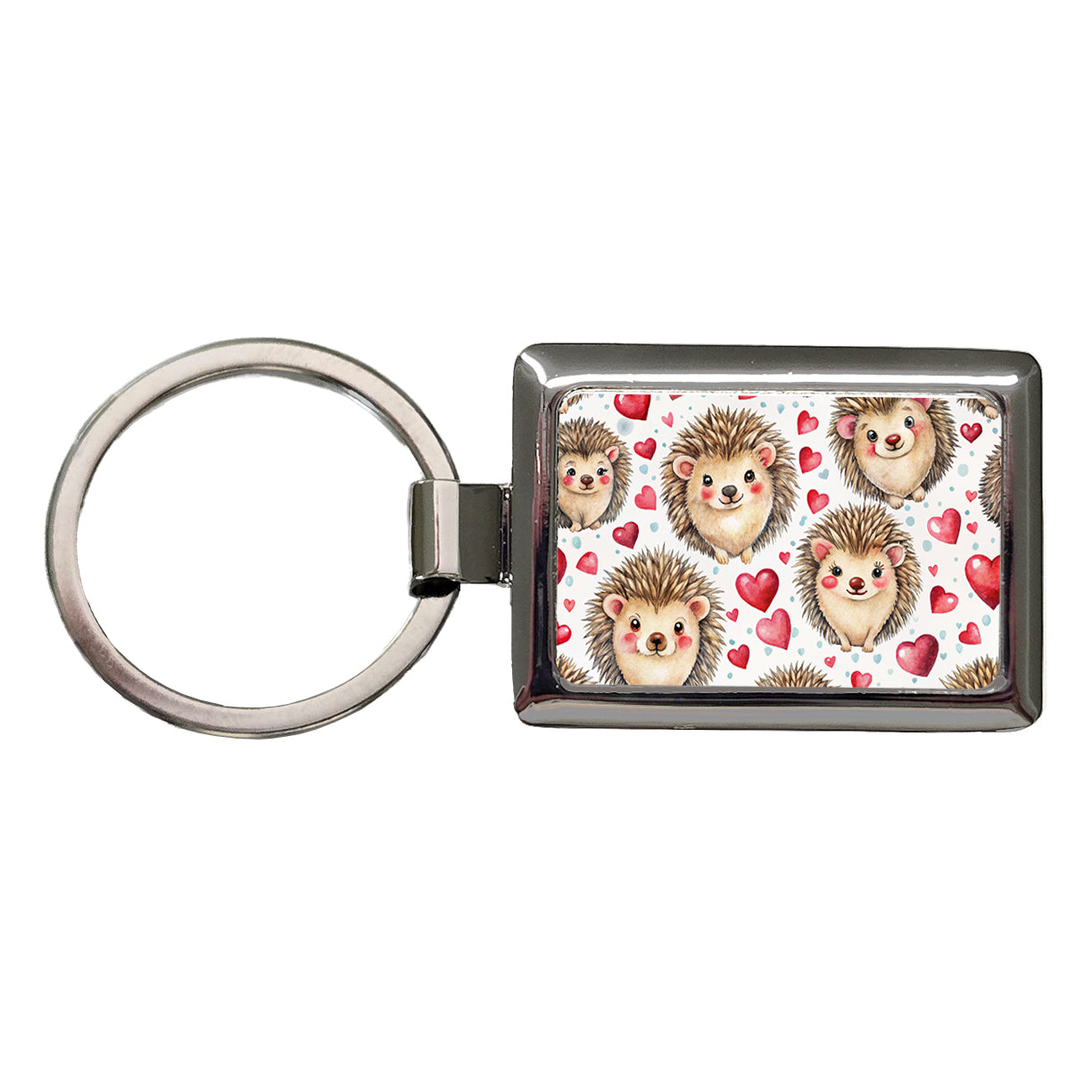 Chibi Hedgehogs And Hearts Watercolor Rectangle Metal Keychain