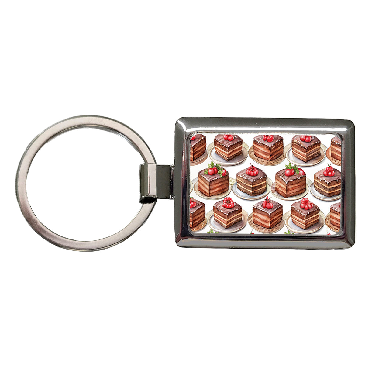 Chocolate Cake On Plates Rectangle Metal Keychain