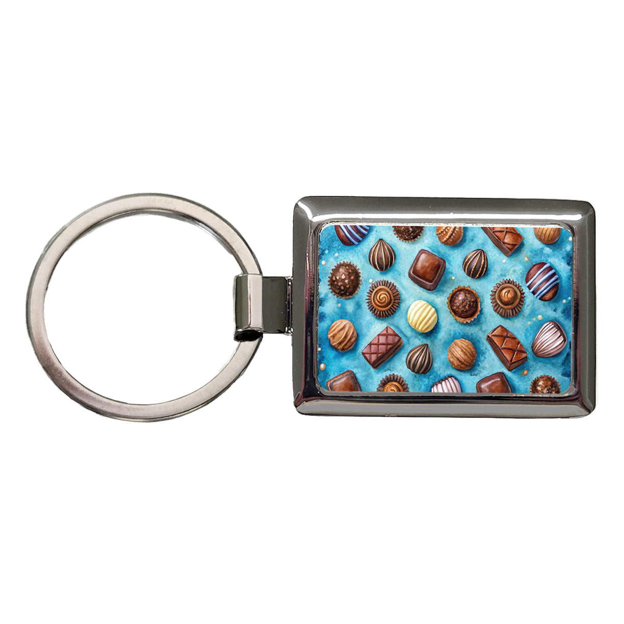 Chocolates Candy Blue Background Watercolor Rectangle Metal Keychain
