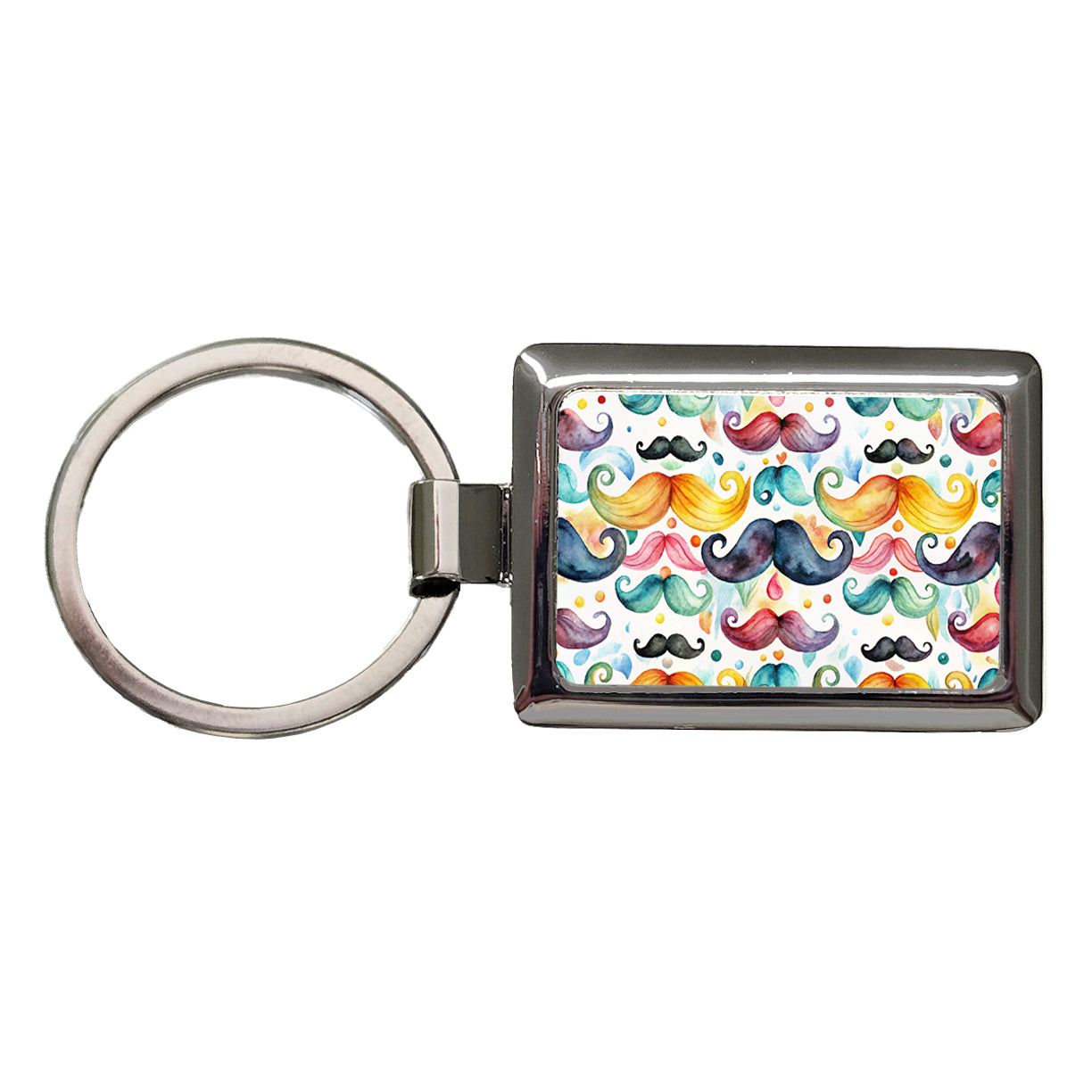 Colorful Mustaches Watercolor Rectangle Metal Keychain