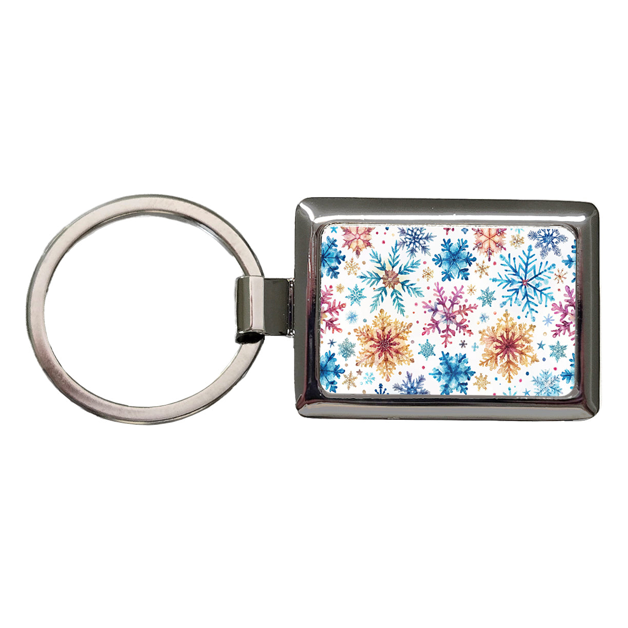 Colorful Snowflakes Winter Rectangle Metal Keychain