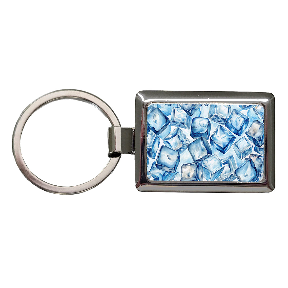 Crushed Ice Cubes Watercolor Rectangle Metal Keychain