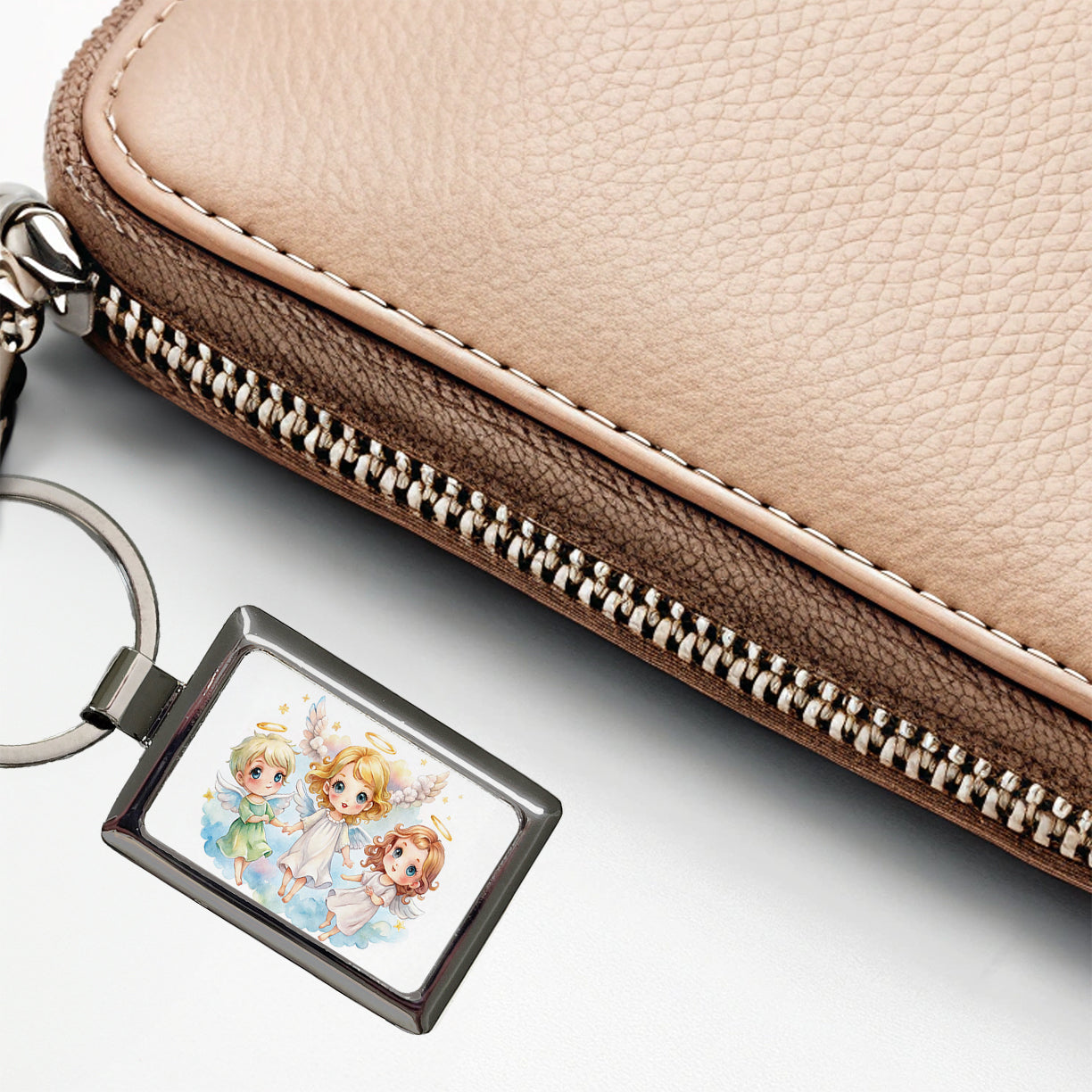 Cute Angels Watercolor Rectangle Metal Keychain