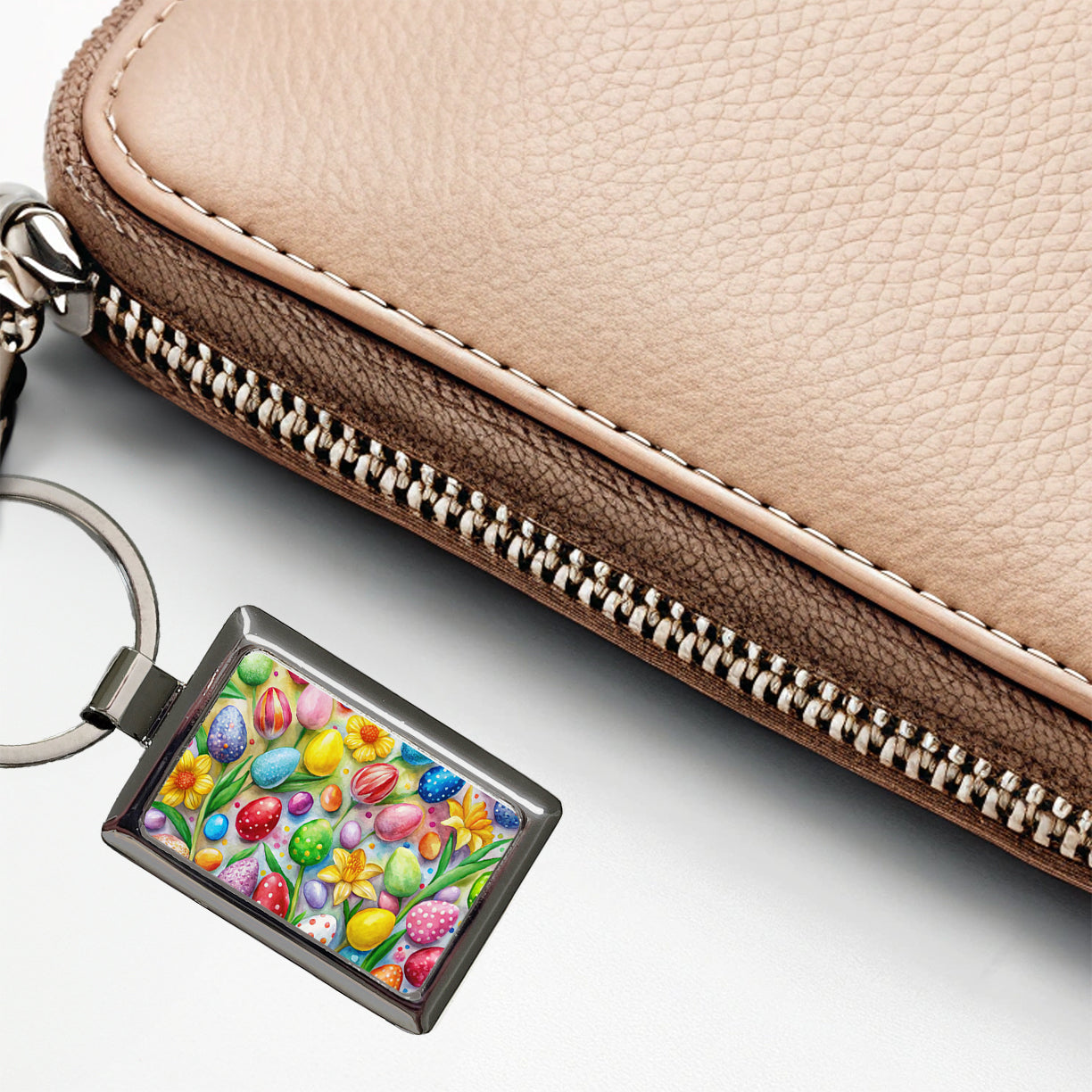 Easter Candy Eggs Flowers Rectangle Metal Keychain