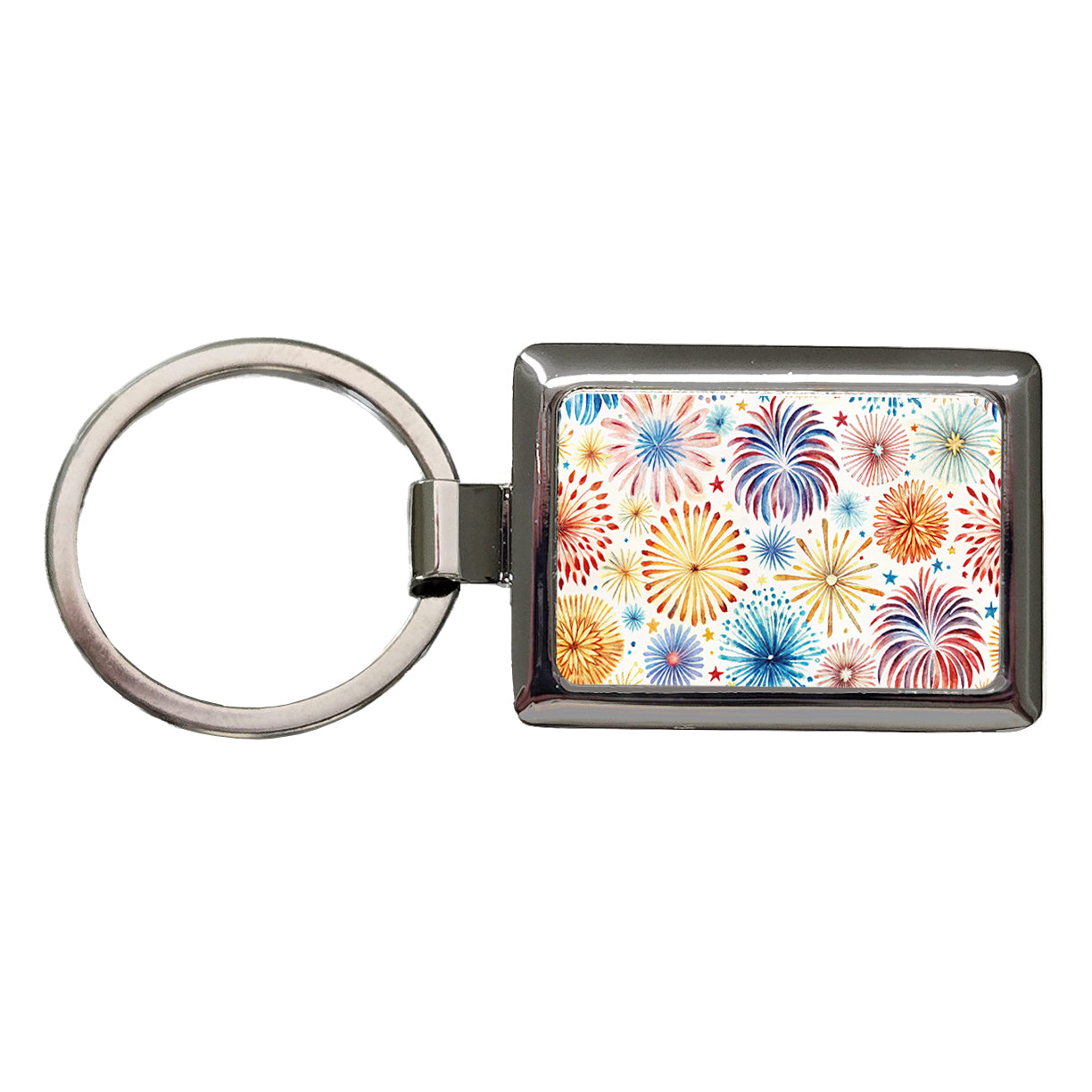 Fireworks Colorful Patriotic Fourth of July Rectangle Metal Keychain