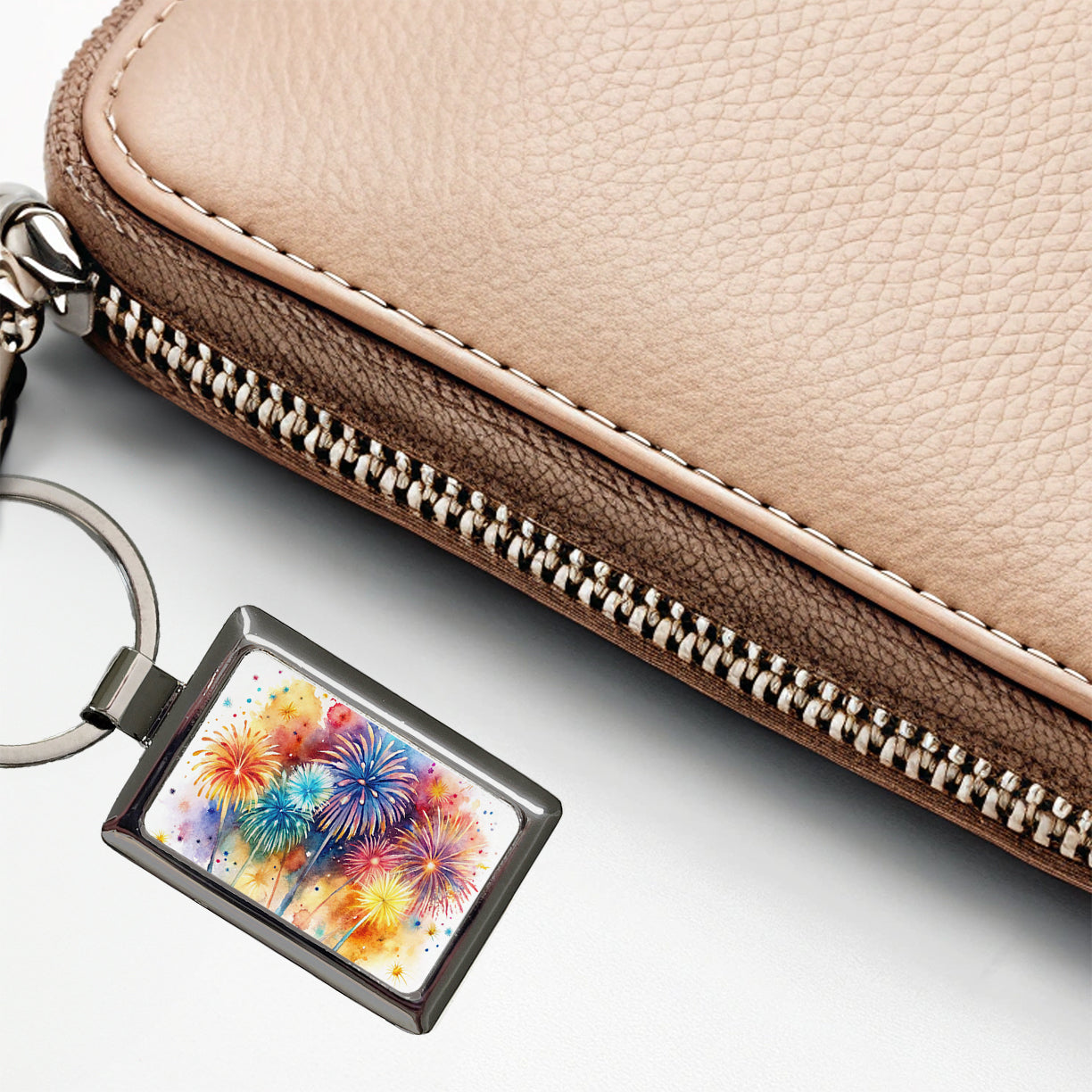 Fireworks Colorful Rectangle Metal Keychain