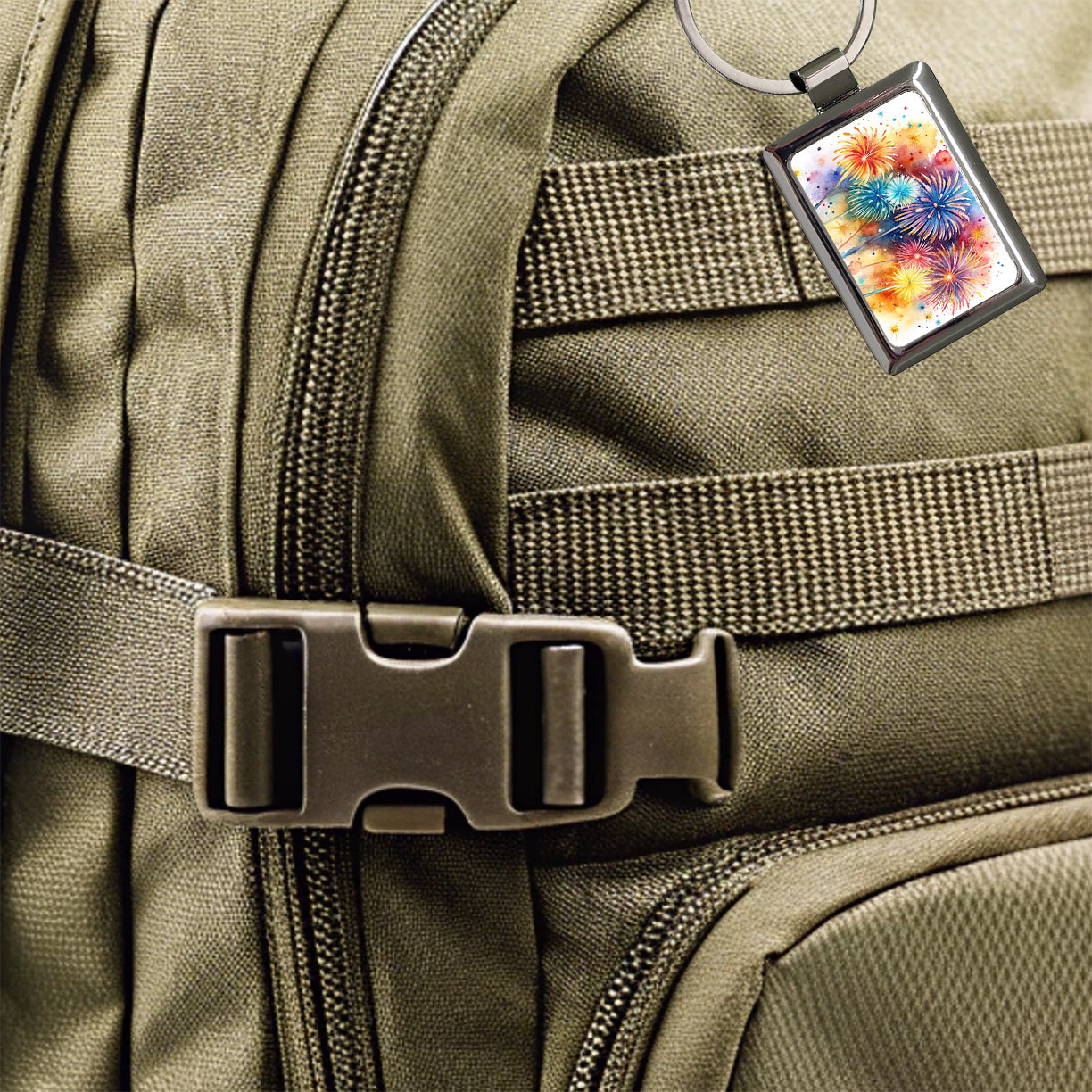 Fireworks Colorful Rectangle Metal Keychain