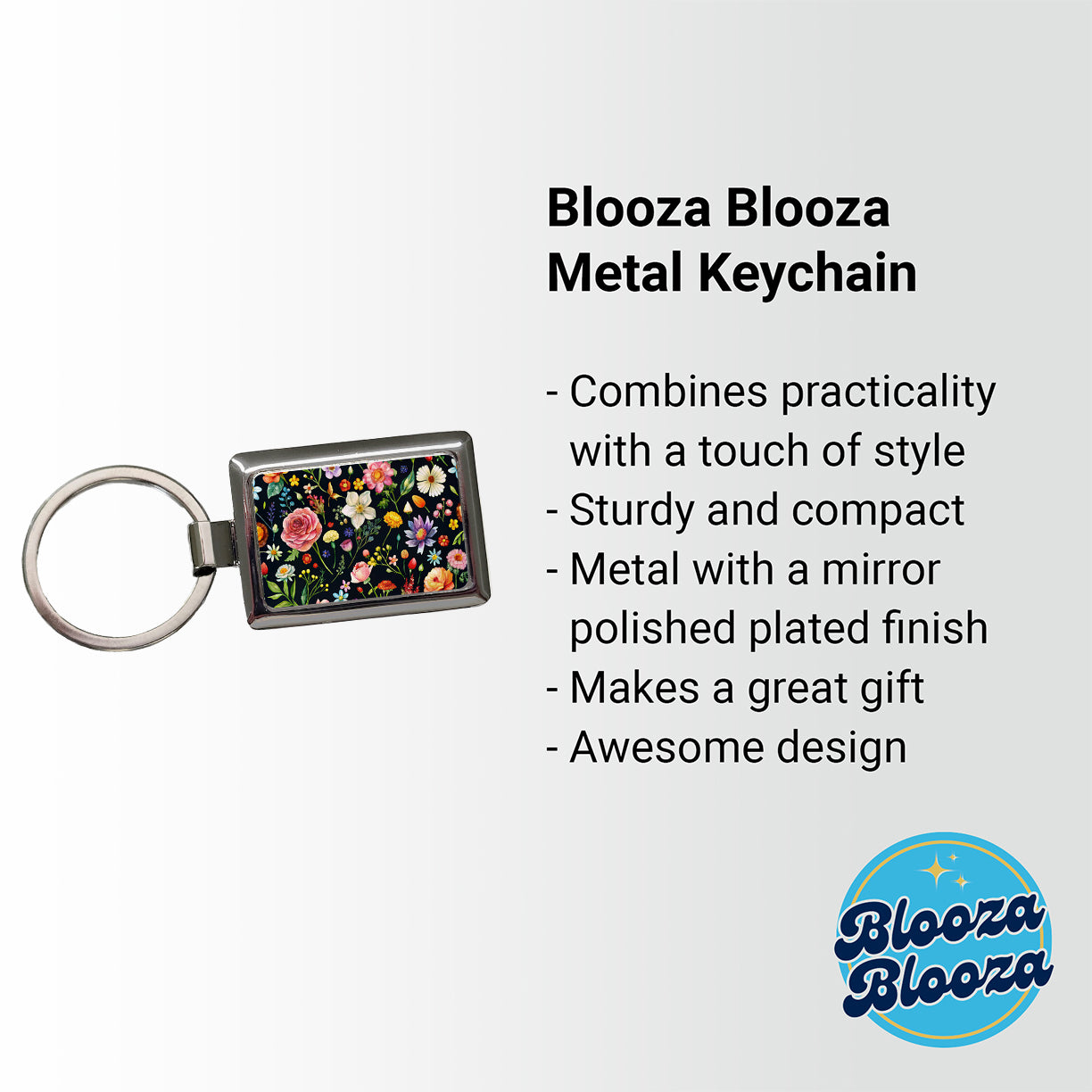 Flowers Black Background Watercolor Rectangle Metal Keychain