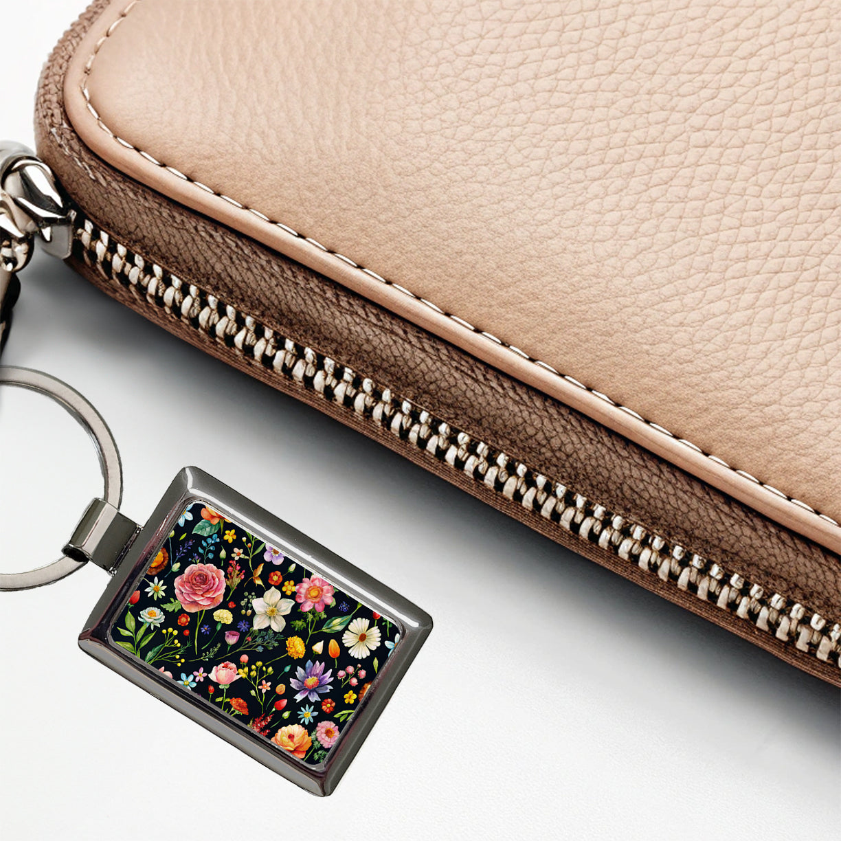 Flowers Black Background Watercolor Rectangle Metal Keychain