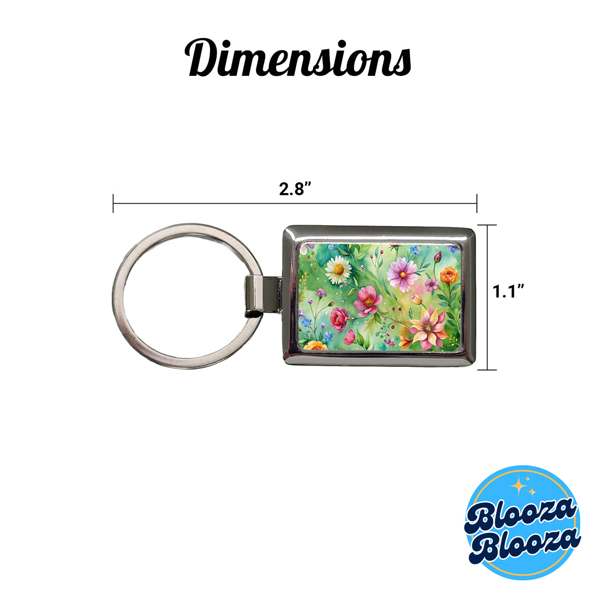 Flowers Green Background Watercolor Rectangle Metal Keychain