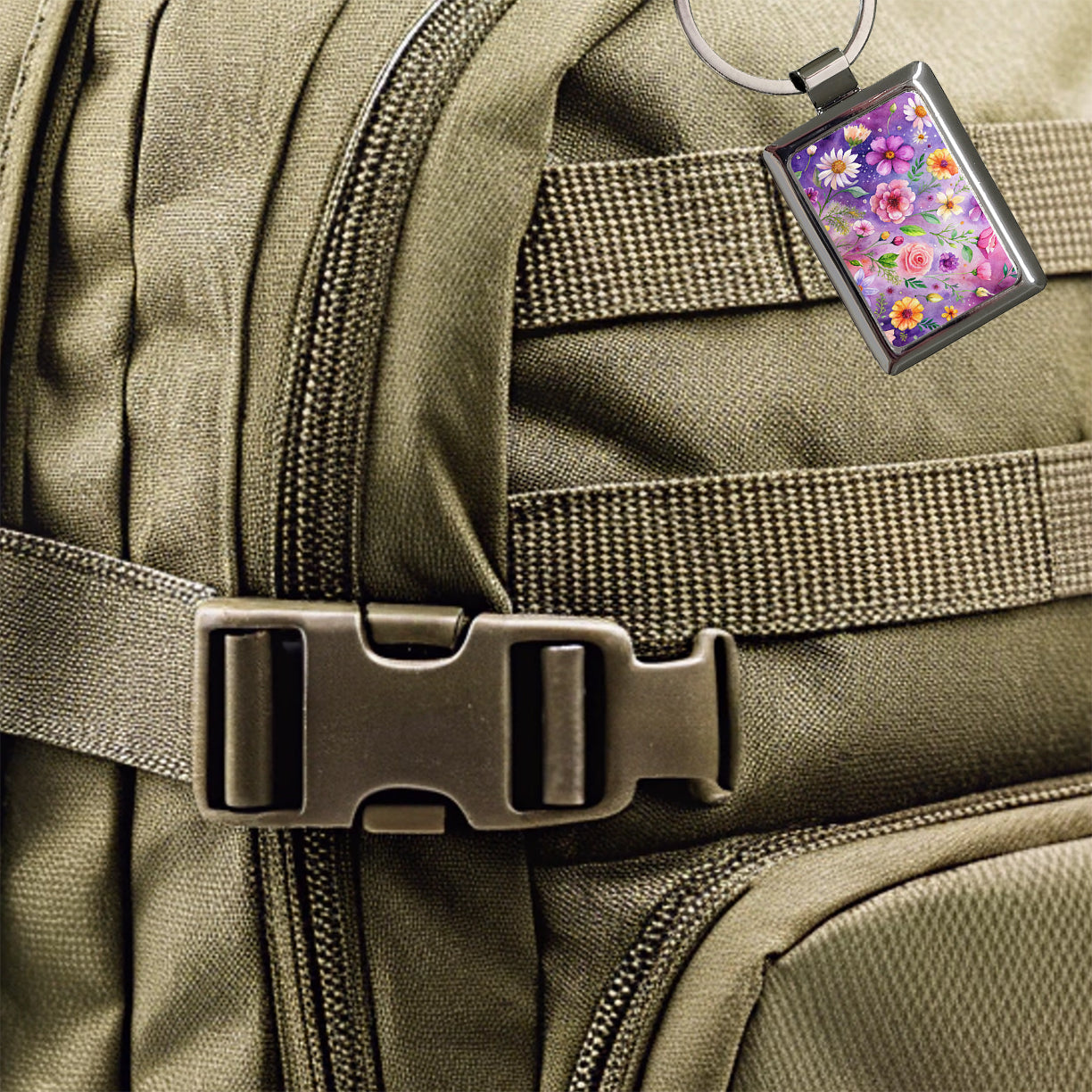 Flowers Purple Background Watercolor Rectangle Metal Keychain