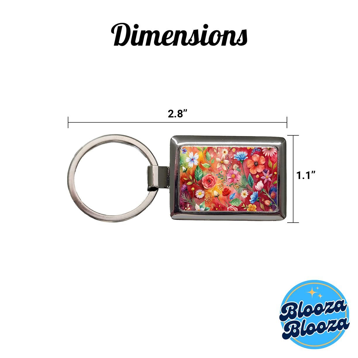 Flowers Red Background Watercolor Rectangle Metal Keychain