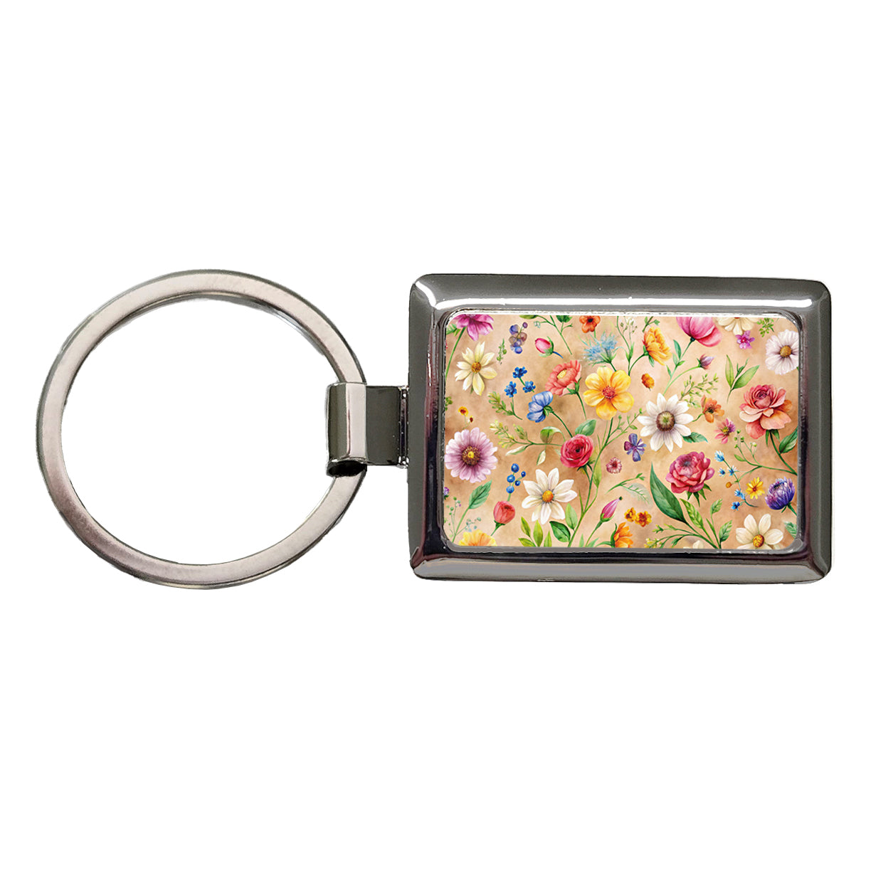 Flowers Tan Background Watercolor Rectangle Metal Keychain