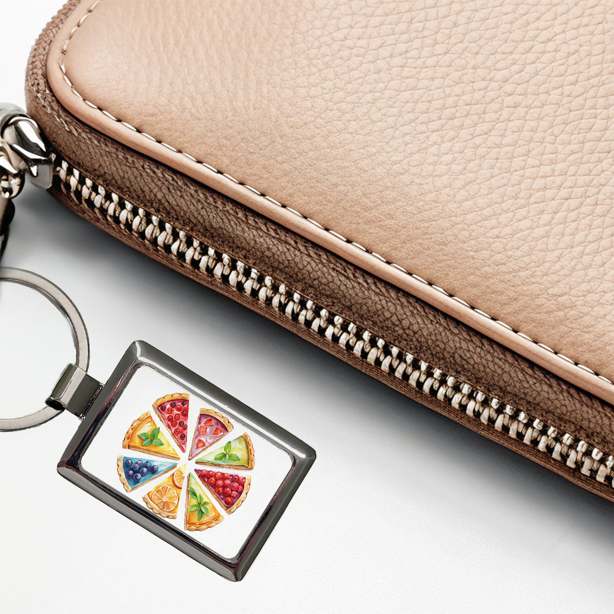 Fruit Pie Slices Rectangle Metal Keychain