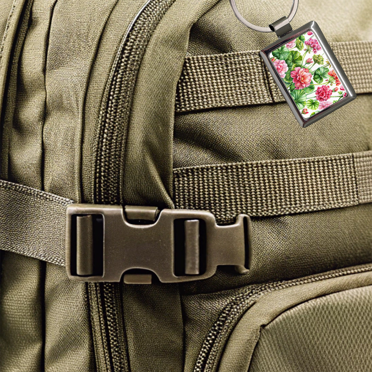 Geraniums Flowers Watercolor Rectangle Metal Keychain