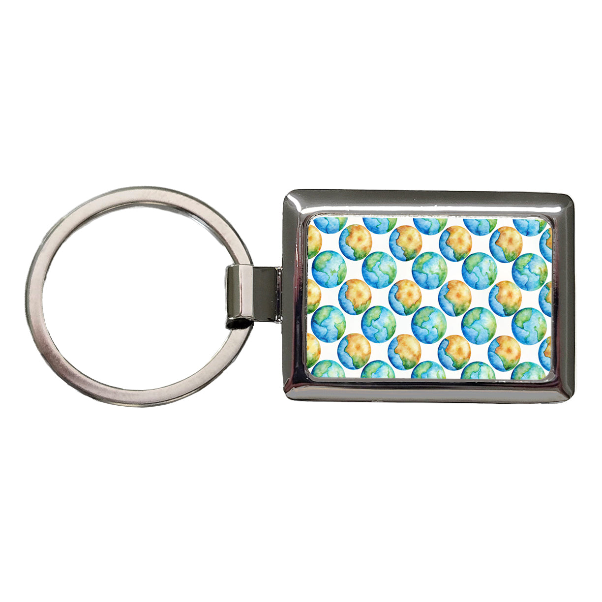 Globes Earth Pattern Watercolor Rectangle Metal Keychain