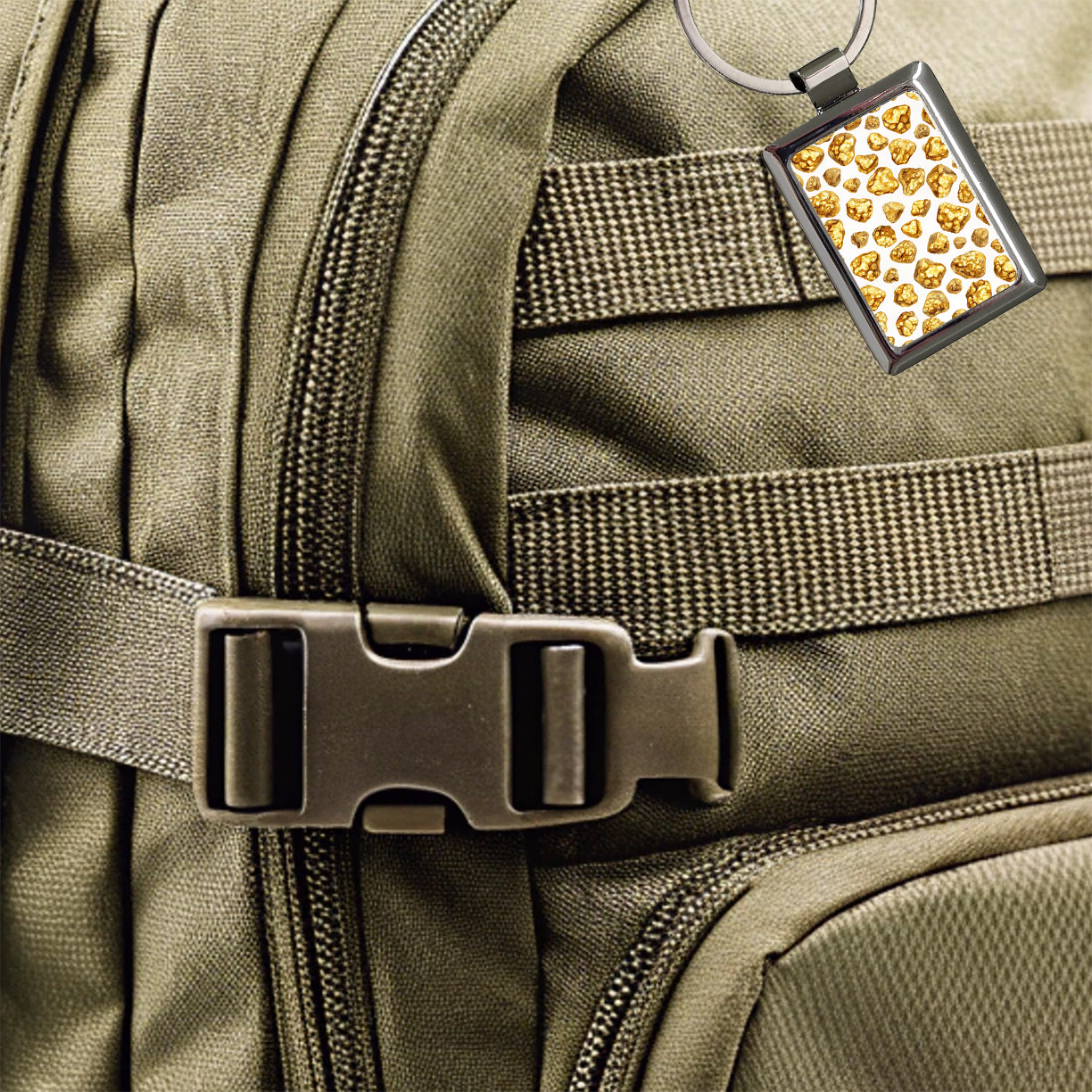 Gold Nuggets Pattern Watercolor Rectangle Metal Keychain