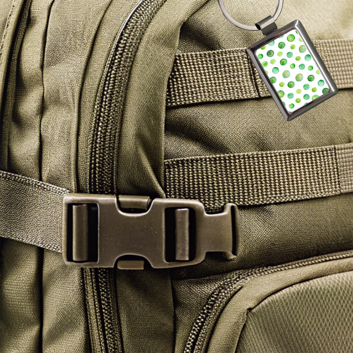 Green Polka Dots Fun White Background Rectangle Metal Keychain
