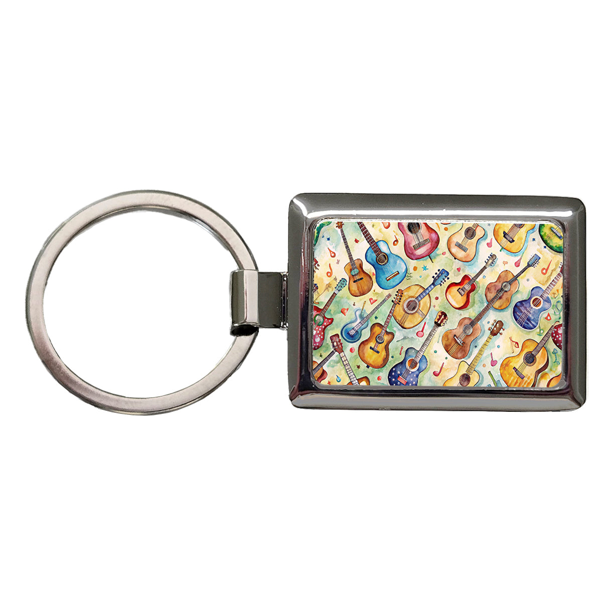 Guitars Artistic Colorful Music Rectangle Metal Keychain