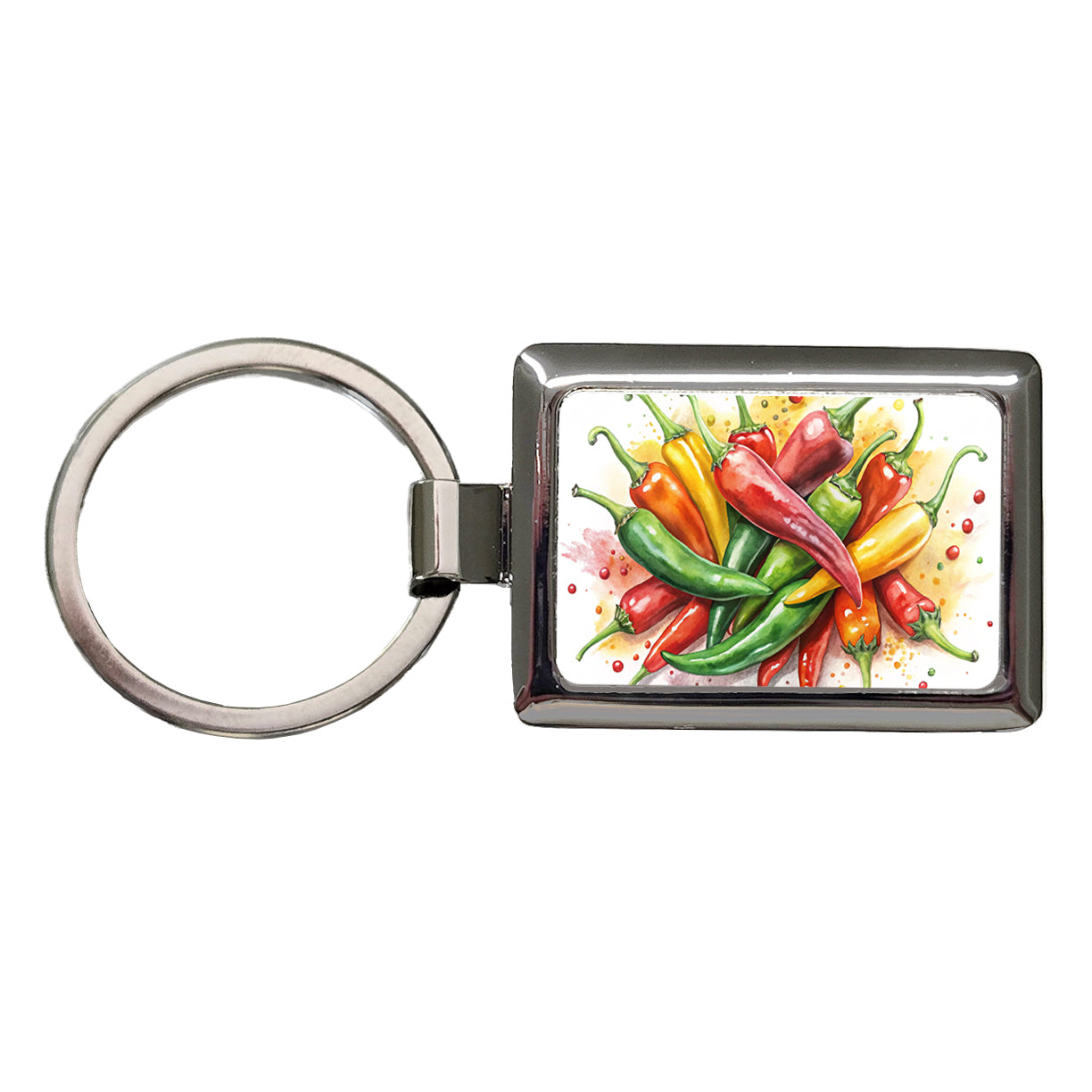 Hot Peppers Jalapenos Spicy Watercolor Rectangle Metal Keychain