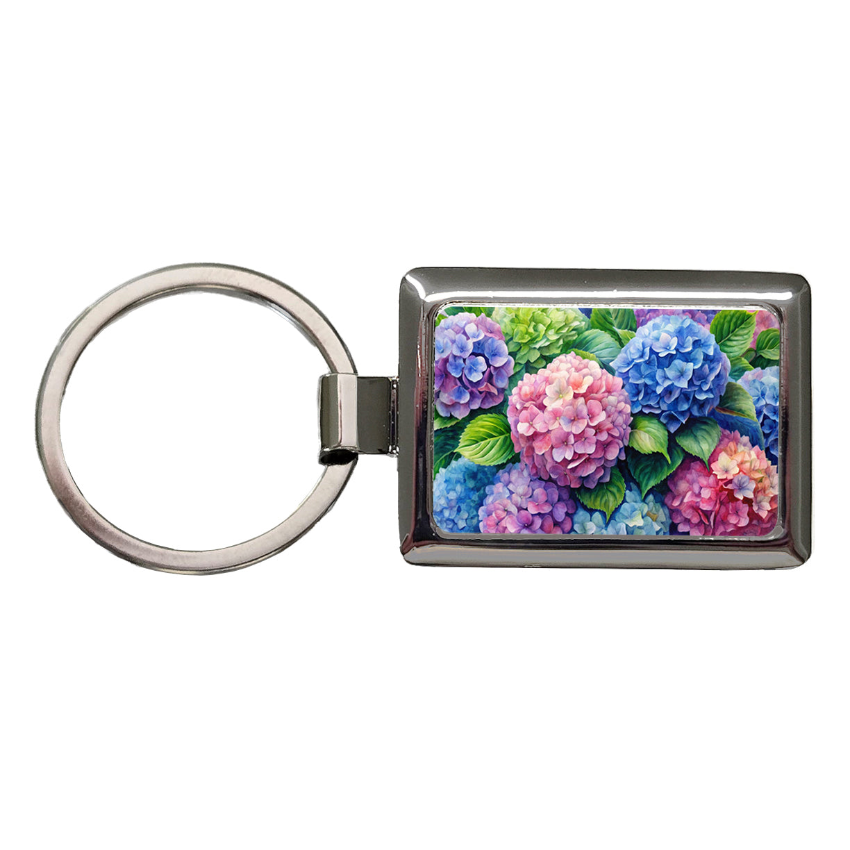 Hydrangeas Colorful Flowers Beautiful Rectangle Metal Keychain