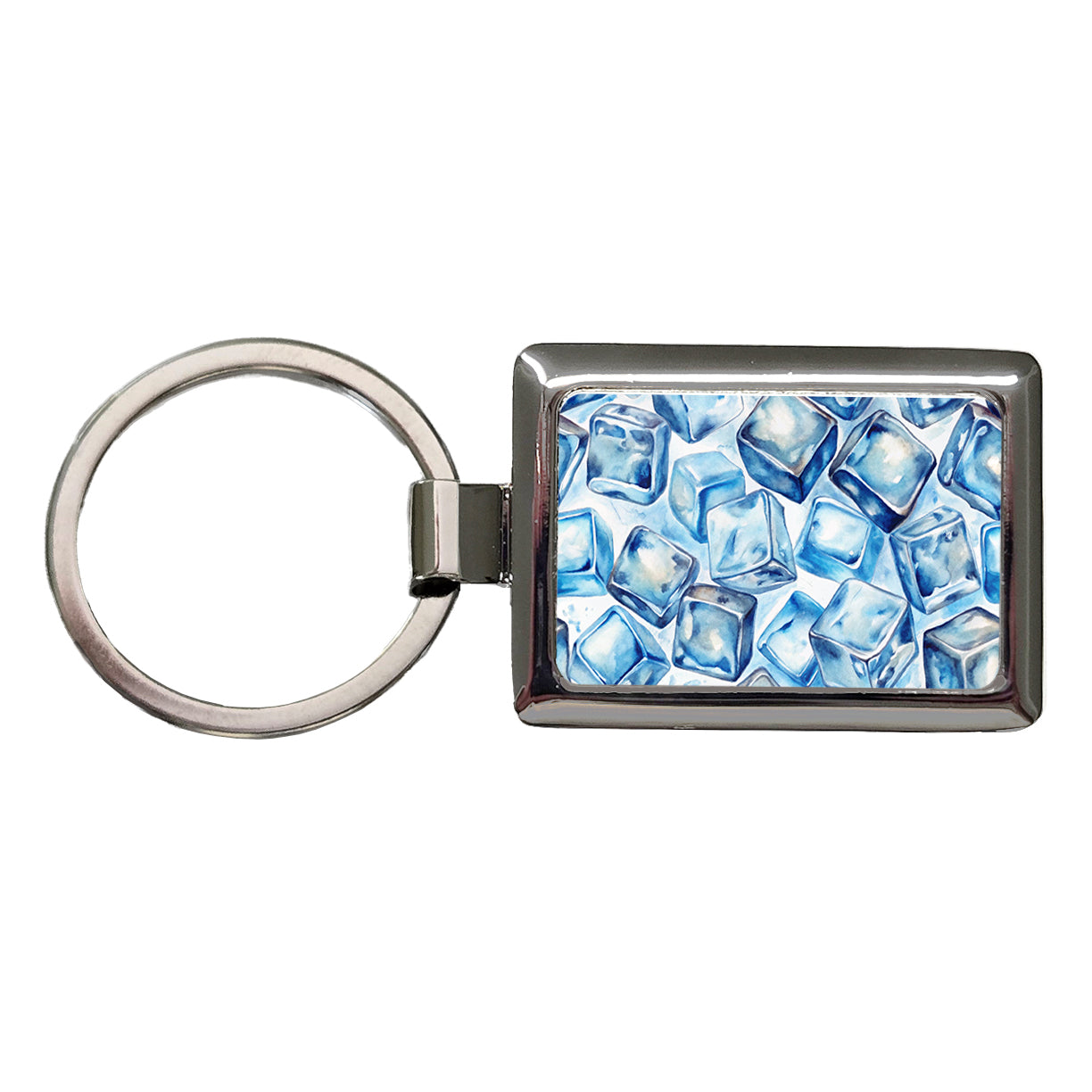 Ice Cubes Watercolor Rectangle Metal Keychain