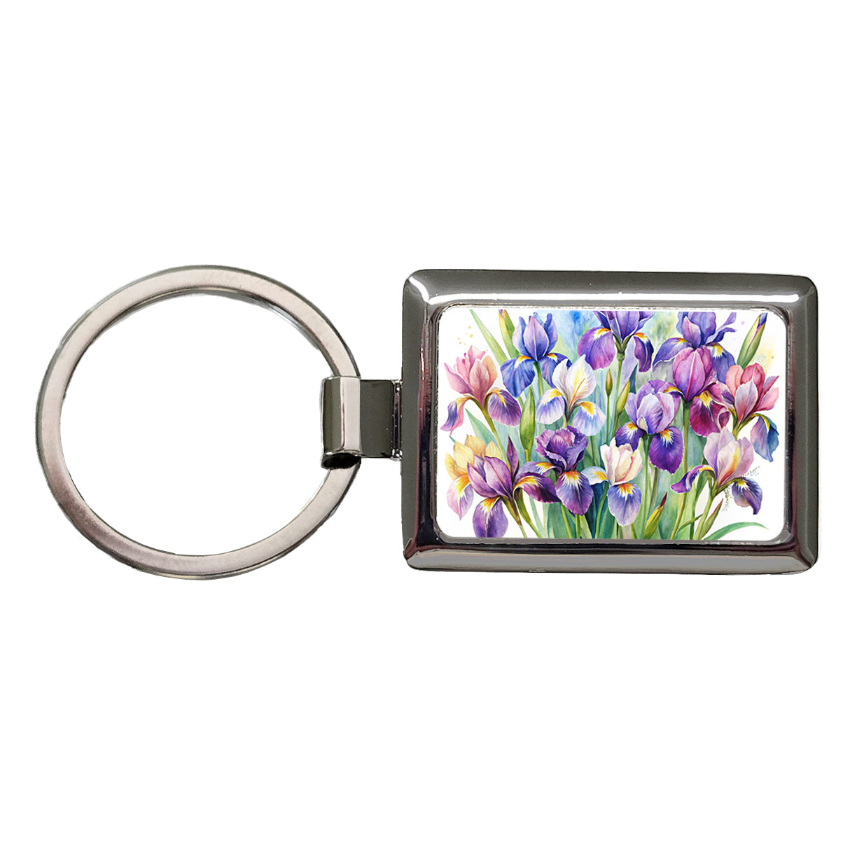 Iris Purple Pretty Flowers Watercolor Rectangle Metal Keychain