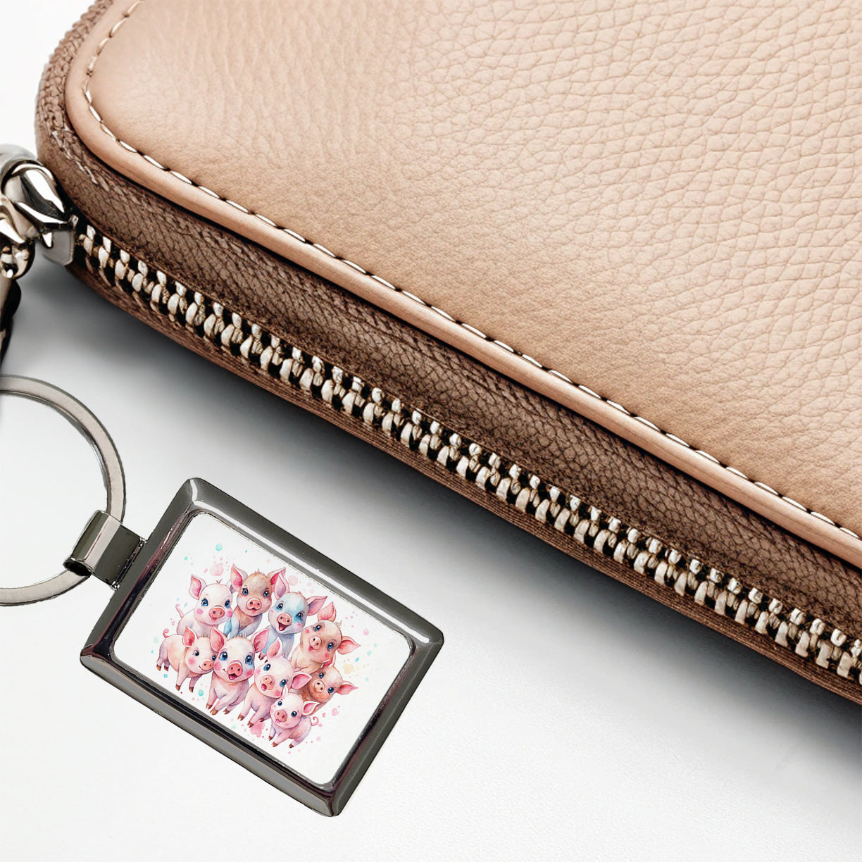 Lots Of Cute Pigs Watercolor Rectangle Metal Keychain