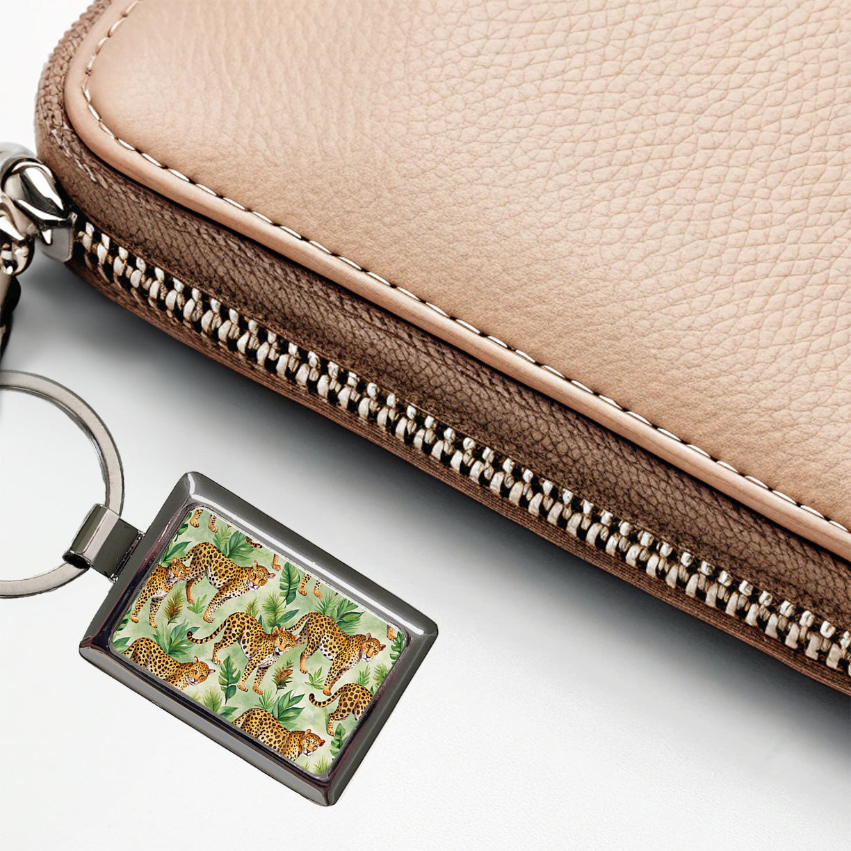 Lots Of Leopards Rectangle Metal Keychain