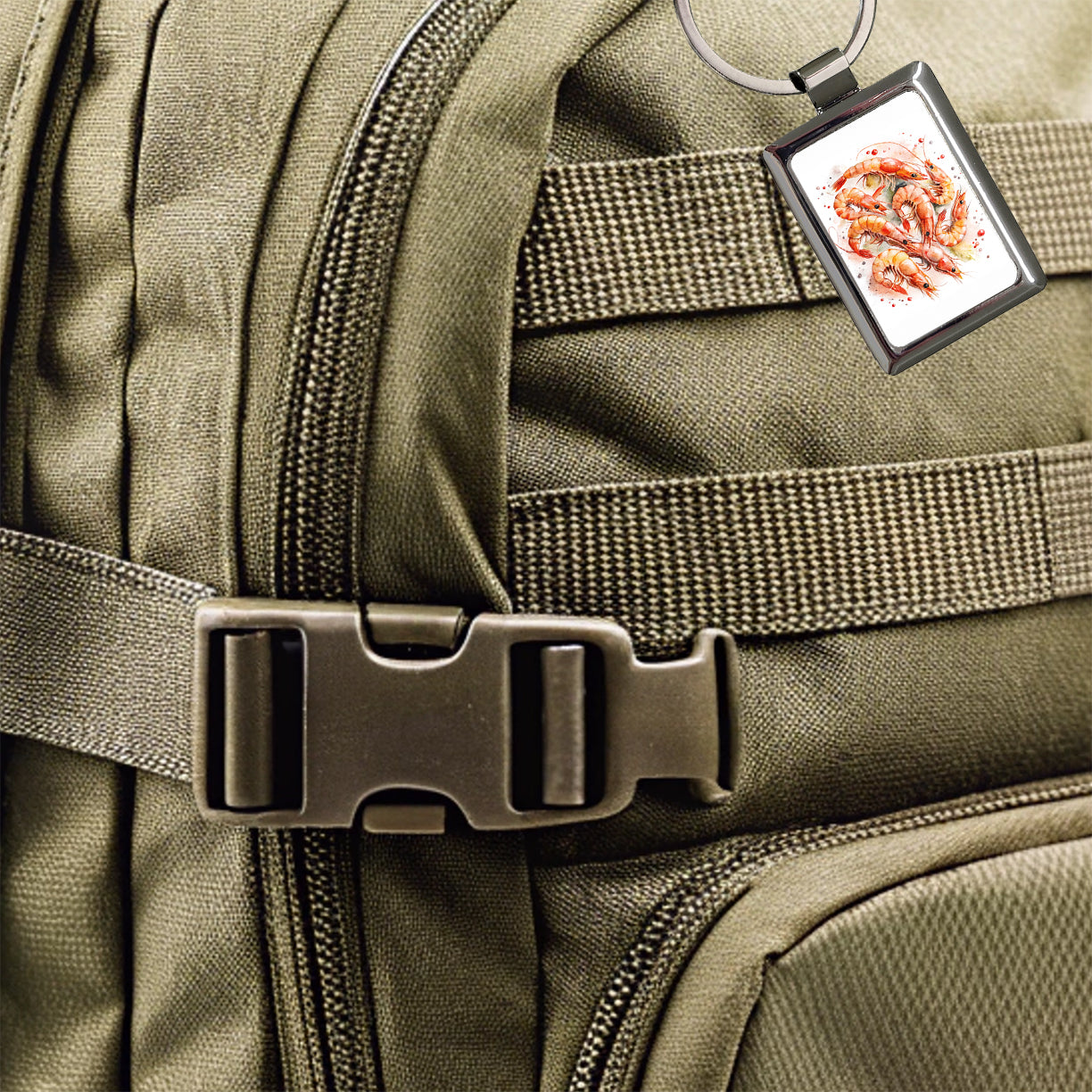 Lots Of Shrimp Rectangle Metal Keychain