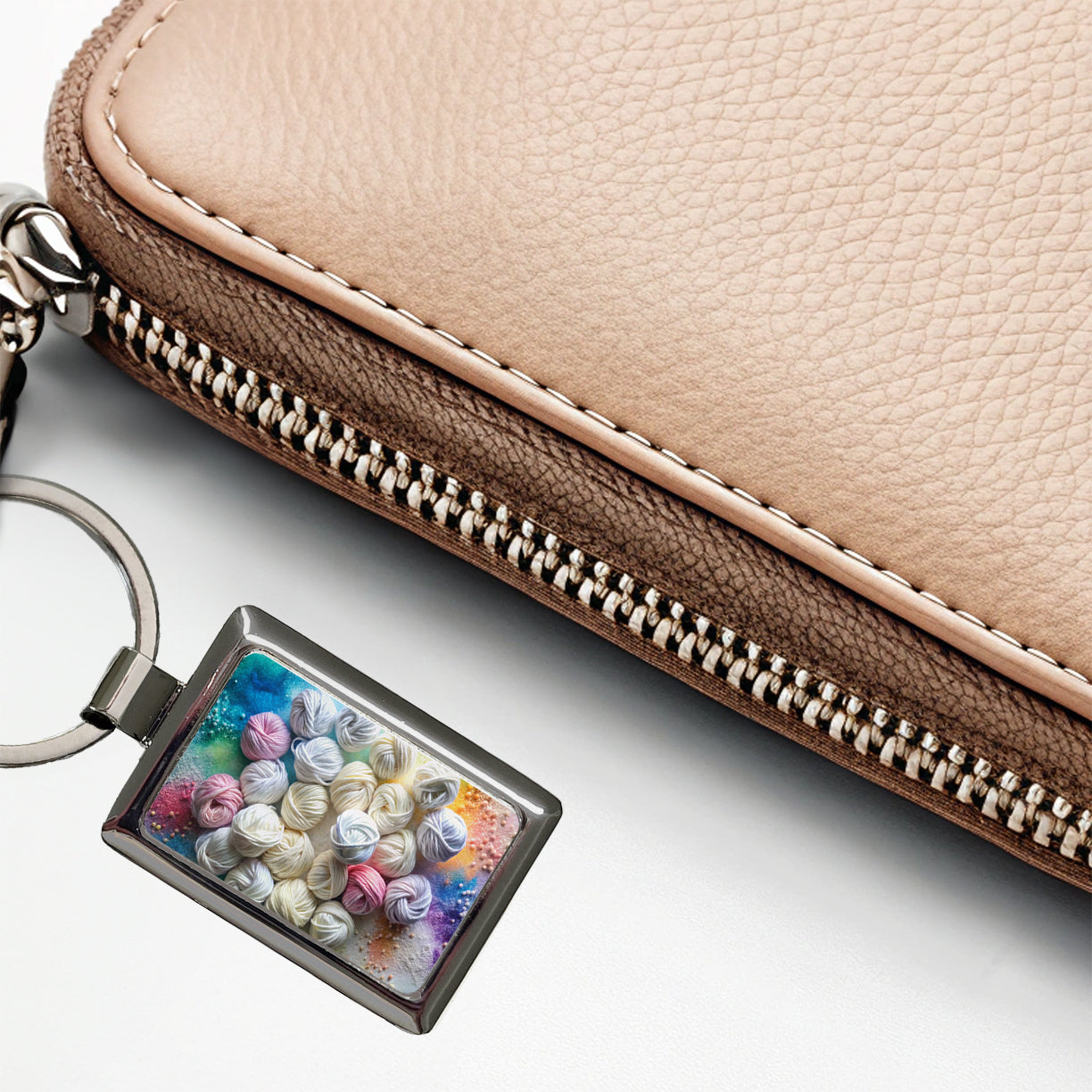 Lots Of Yarn Knitting Crochet Rectangle Metal Keychain