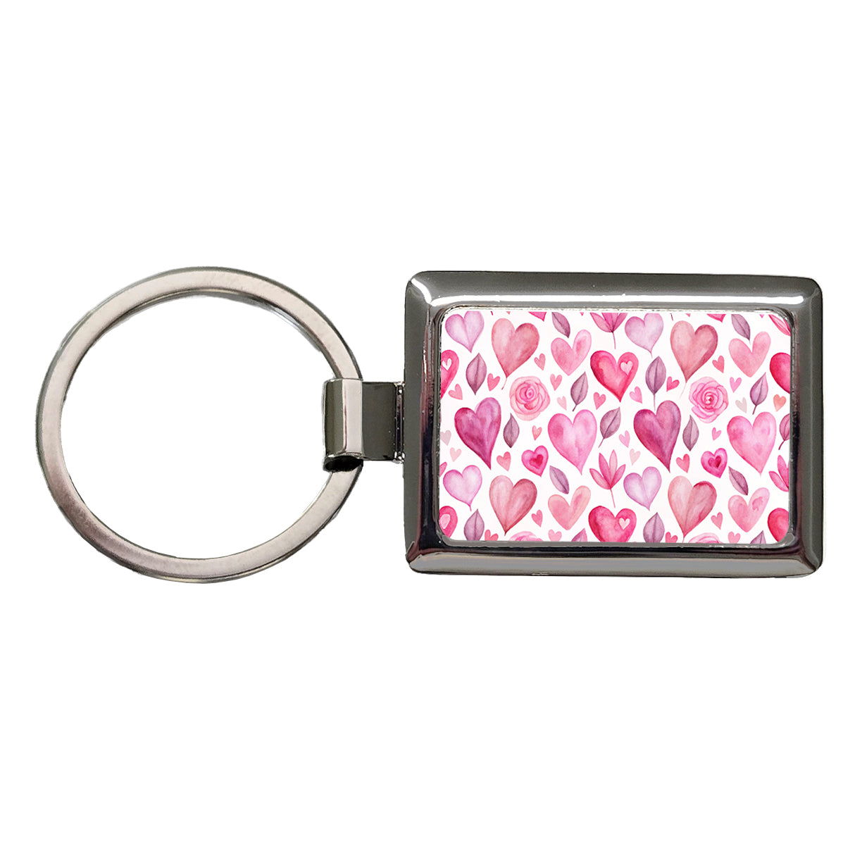 Love Pink Hearts Valentine's Day Rectangle Metal Keychain