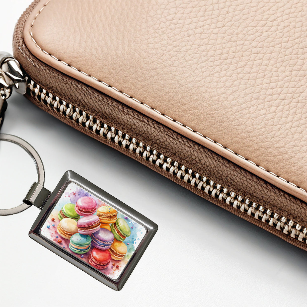 Macaron Cookies Watercolor Rectangle Metal Keychain
